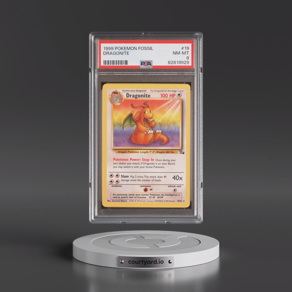 1999 Pokémon Fossil #19 Dragonite (PSA 8 NM-MT)