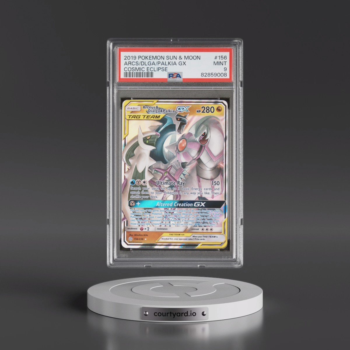 2019 Pokémon Sun & Moon Cosmic Eclipse #156 Arceus & Dialga & Palkia GX - Holo (PSA 9 MINT)