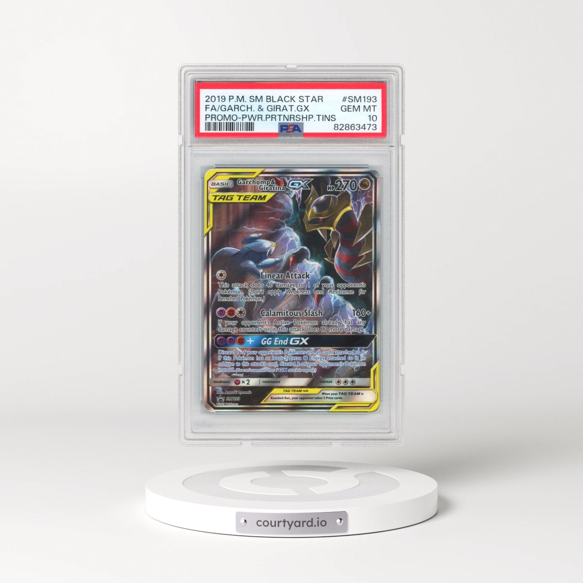 2019 Pokémon SM Black Star Promo #SM193 Garchomp & Giratina GX - Holo Full Art Power Partnership Tins (PSA 10 GEM MINT)