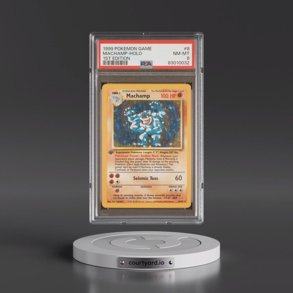 1999 Pokémon Game #8 Machamp - 1st Edition Holo (PSA 8 NM-MT)