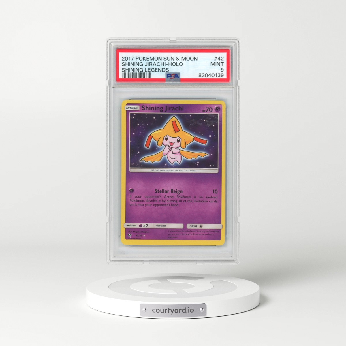 2017 Pokémon Sun & Moon Shining Legends #42 Shining Jirachi - Holo Holo (PSA 9 MINT)