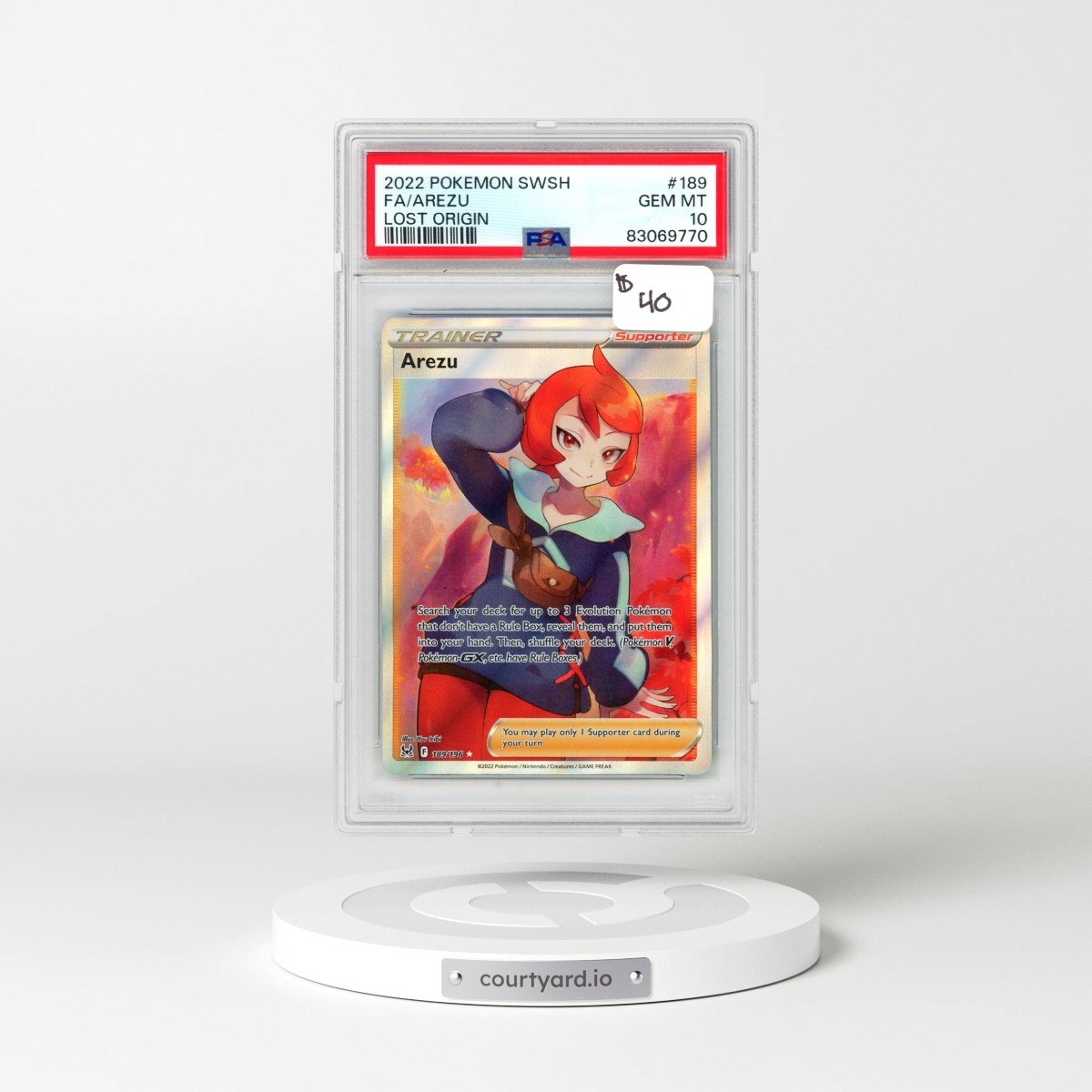 2022 Pokémon Sword & Shield Lost Origin #189 Arezu - Full Art (PSA 10 GEM MINT)