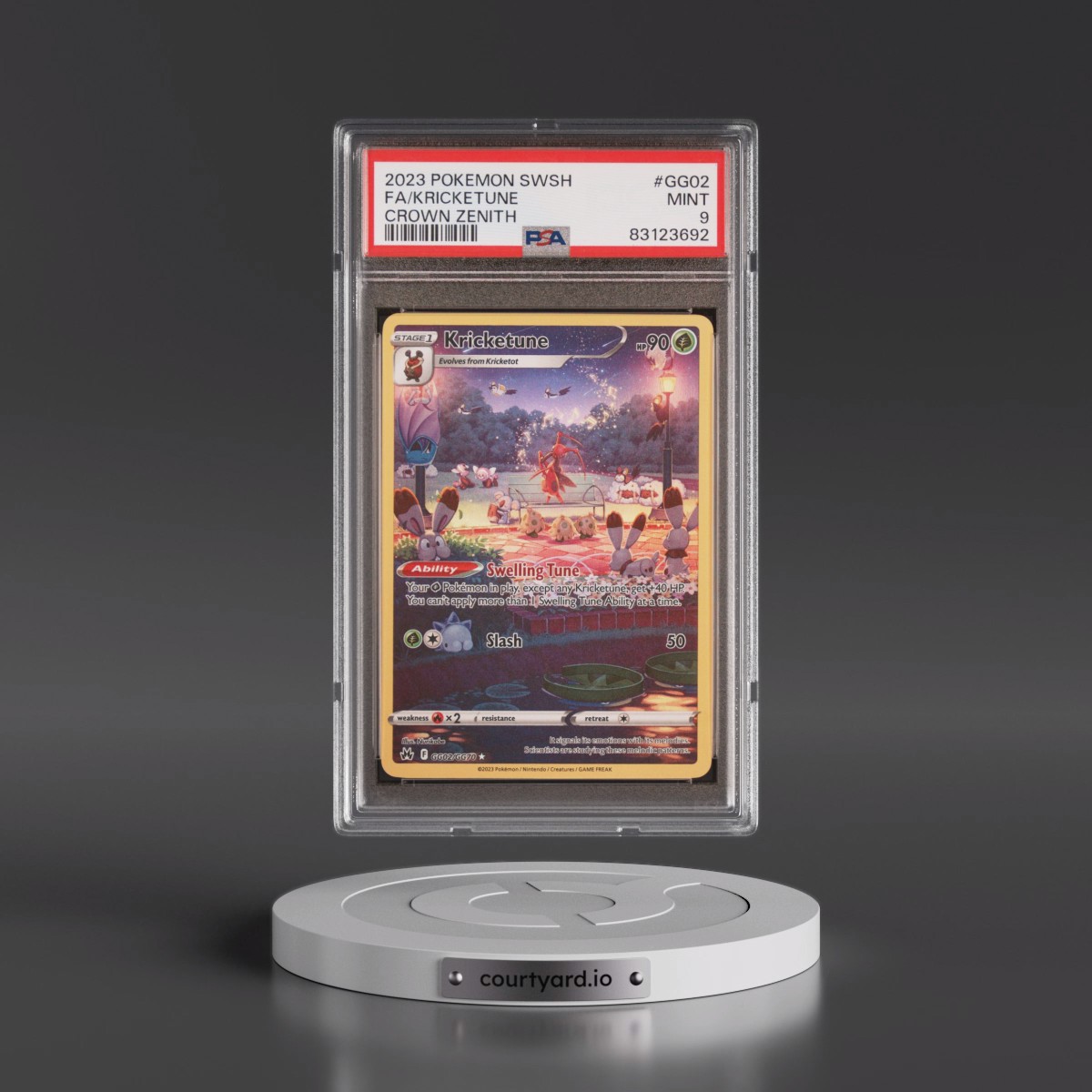 2023 Pokémon Sword and Shield Crown Zenith #GG02 Kricketune - Full Art (PSA 9 MINT)