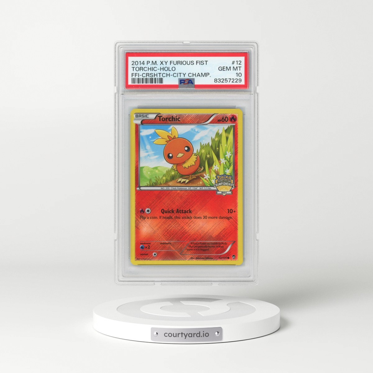2014 Pokémon XY Furious Fists #12 Torchic - Holo Crosshatch-2014 City Championships (PSA 10 GEM MINT)