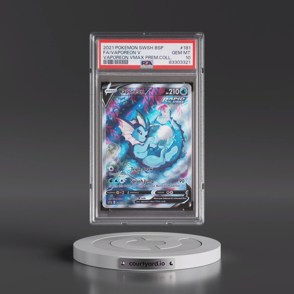 2021 Pokémon Swsh Black Star Promo #181 Vaporeon V - Holo Full Art Vaporeon Vmax Premium Collection (PSA 10 GEM MINT)