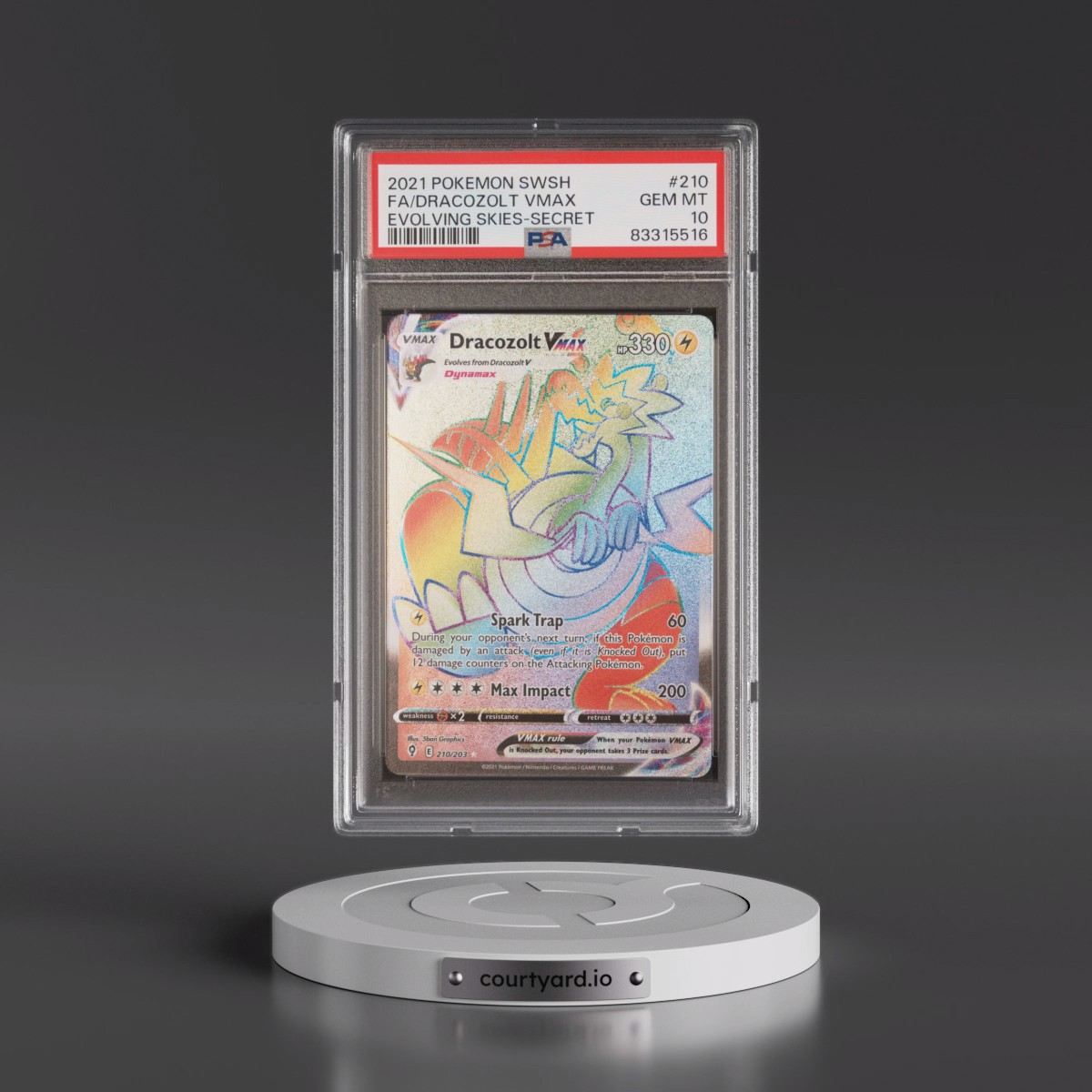 2021 Pokémon Sword & Shield Evolving Skies #210 Dracozolt Vmax - Full Art Secret (PSA 10 GEM MINT)
