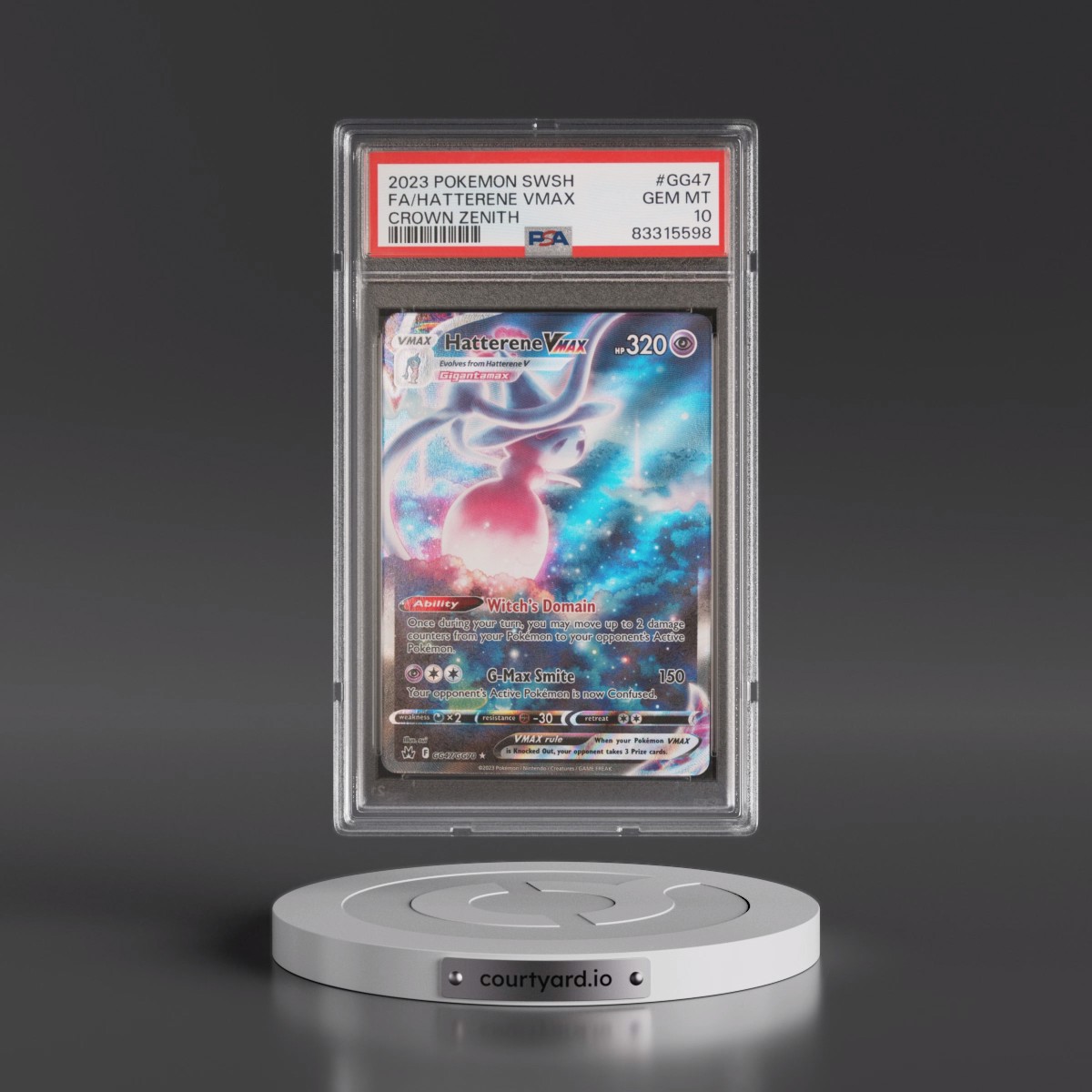 2023 Pokémon Sword and Shield Crown Zenith #GG47 Hatterene Vmax - Full Art (PSA 10 GEM MINT)