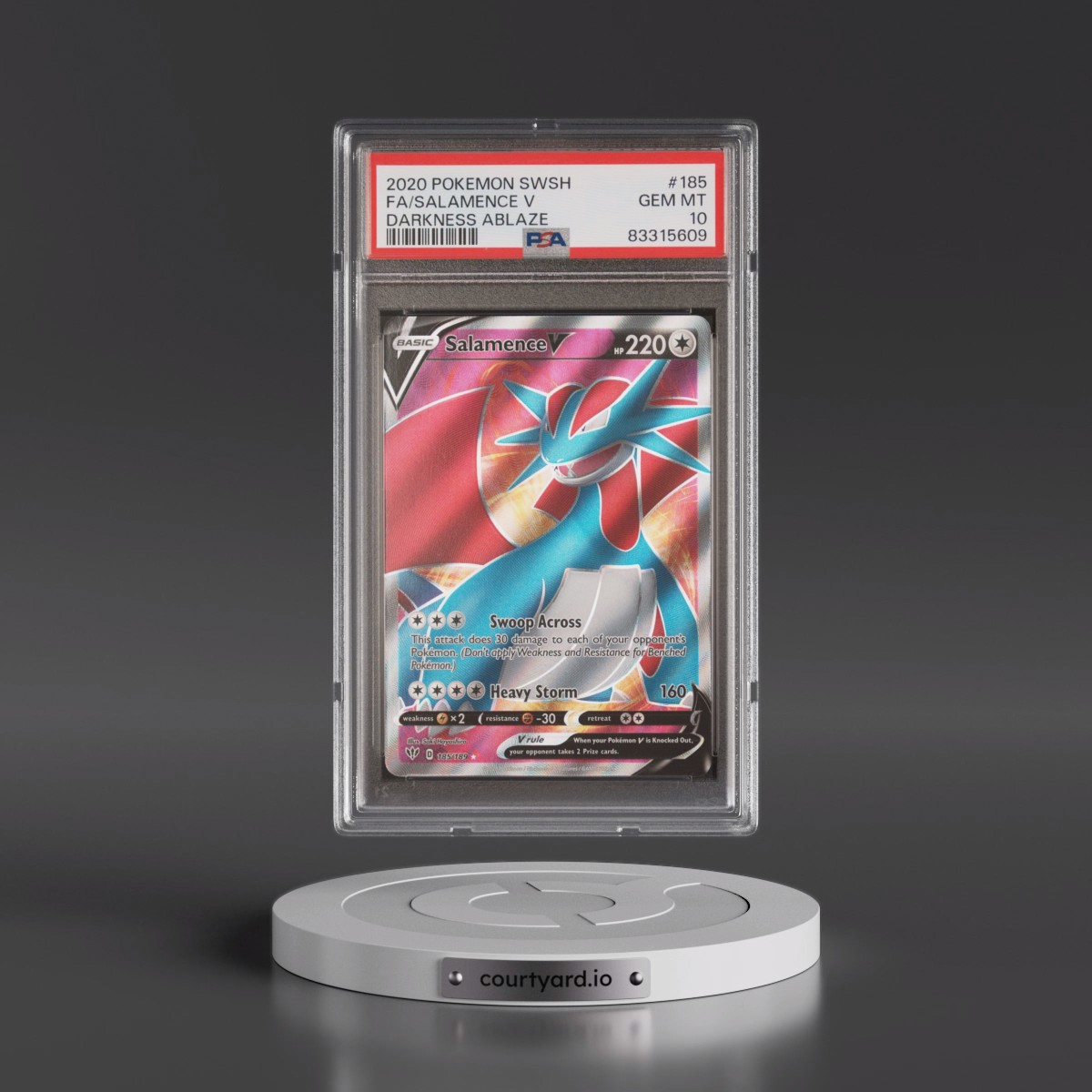 2020 Pokémon Sword & Shield Darkness Ablaze #185 Salamence V - Holo Full Art (PSA 10 GEM MINT)