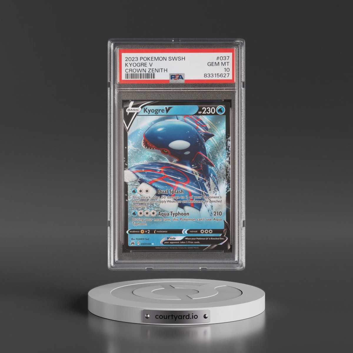 2023 Pokémon Sword and Shield Crown Zenith #037 Kyogre V - Holo (PSA 10 GEM MINT)