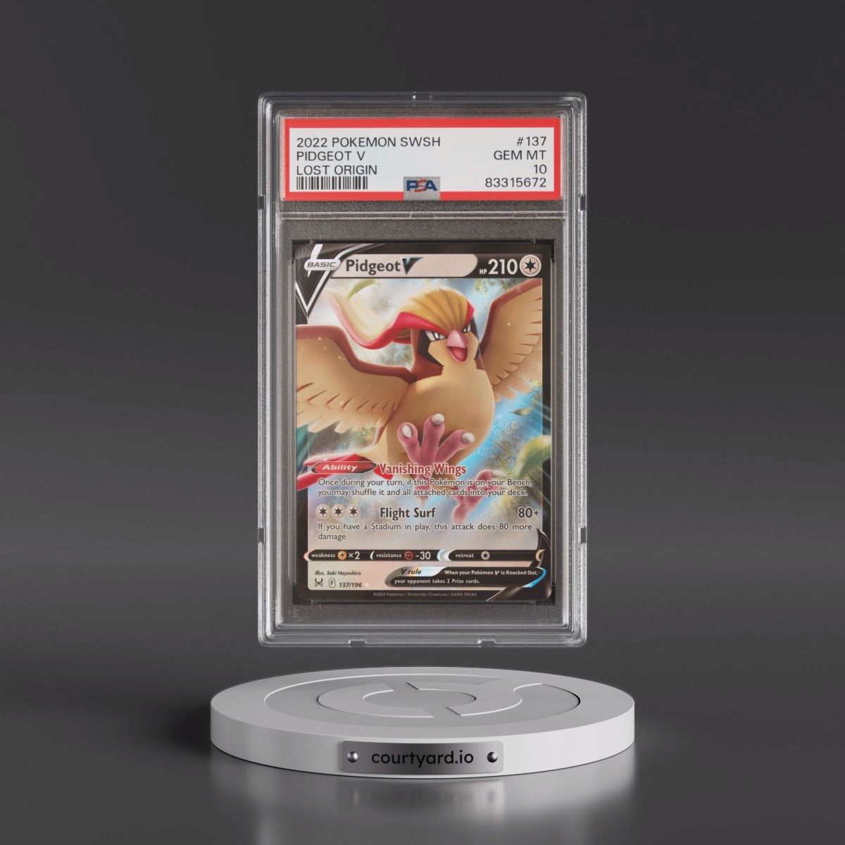 2022 Pokémon Sword & Shield Lost Origin #137 Pidgeot V - Holo (PSA 10 GEM MINT)