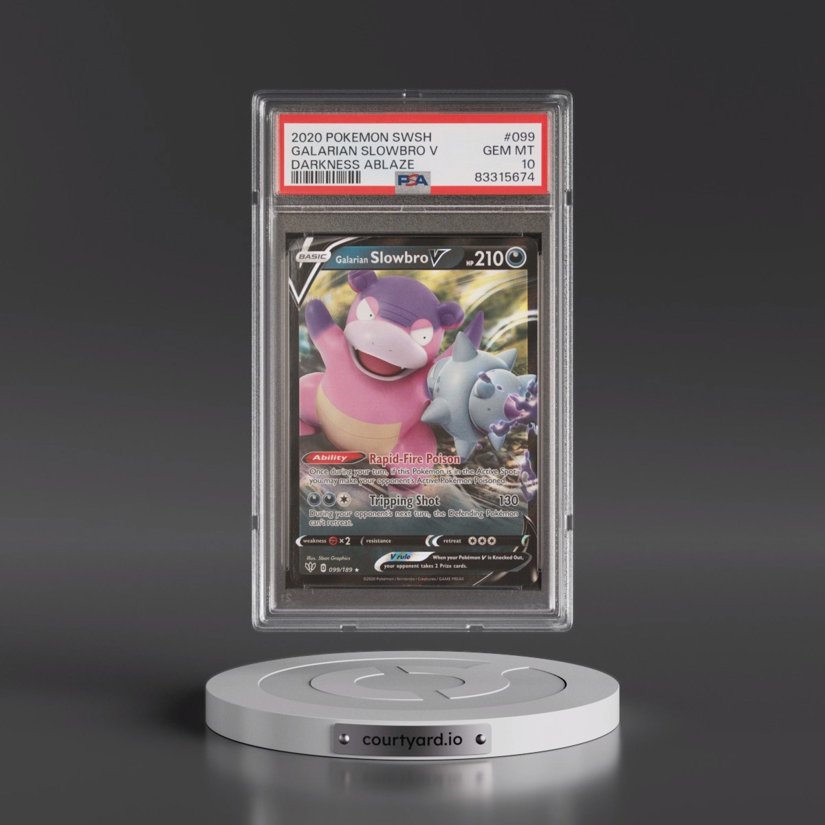 2020 Pokémon Sword & Shield Darkness Ablaze #099 Galarian Slowbro V - Holo (PSA 10 GEM MINT)