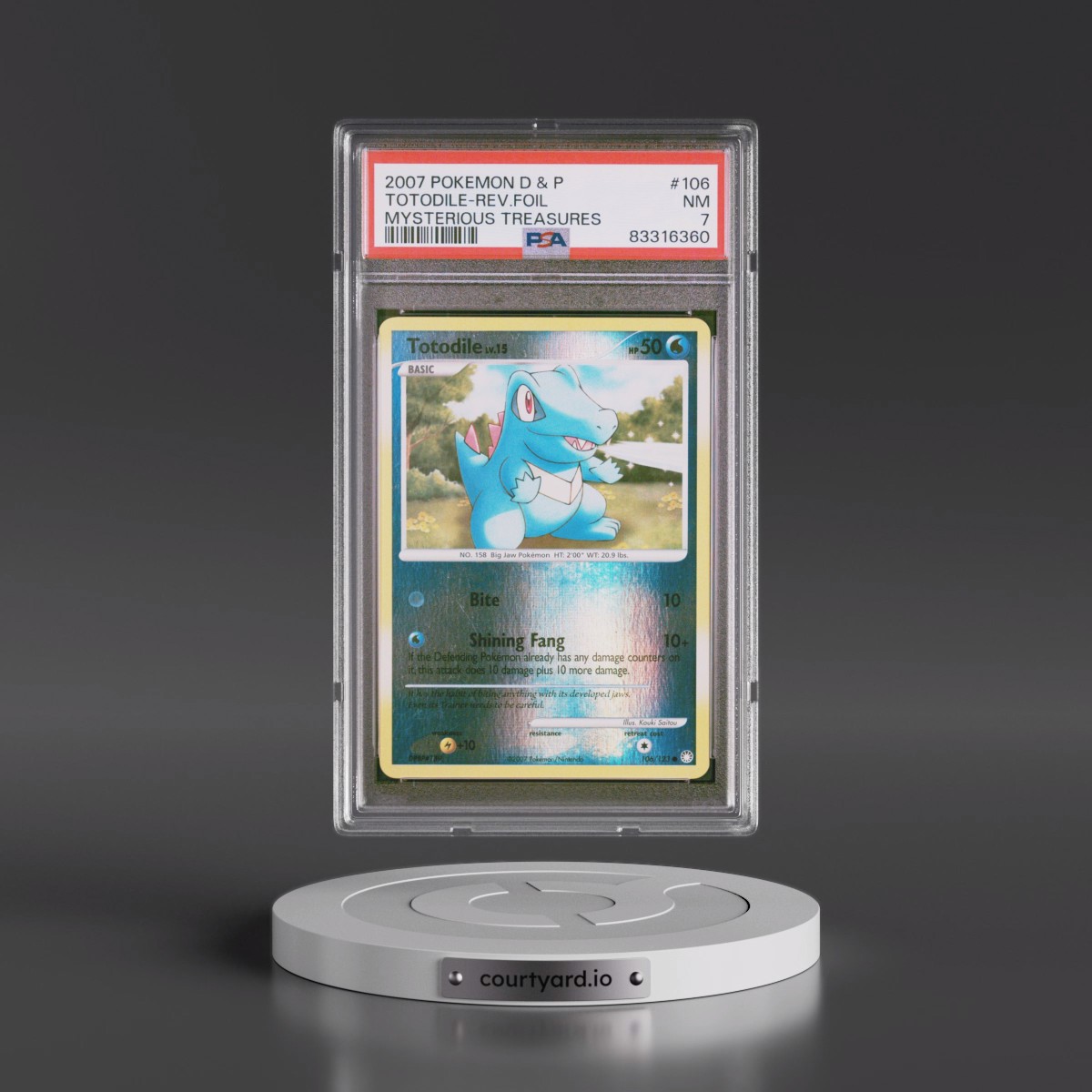 2007 Pokémon Diamond & Pearl Mysterious Treasures #106 Totodile - Reverse Foil (PSA 7 NM)