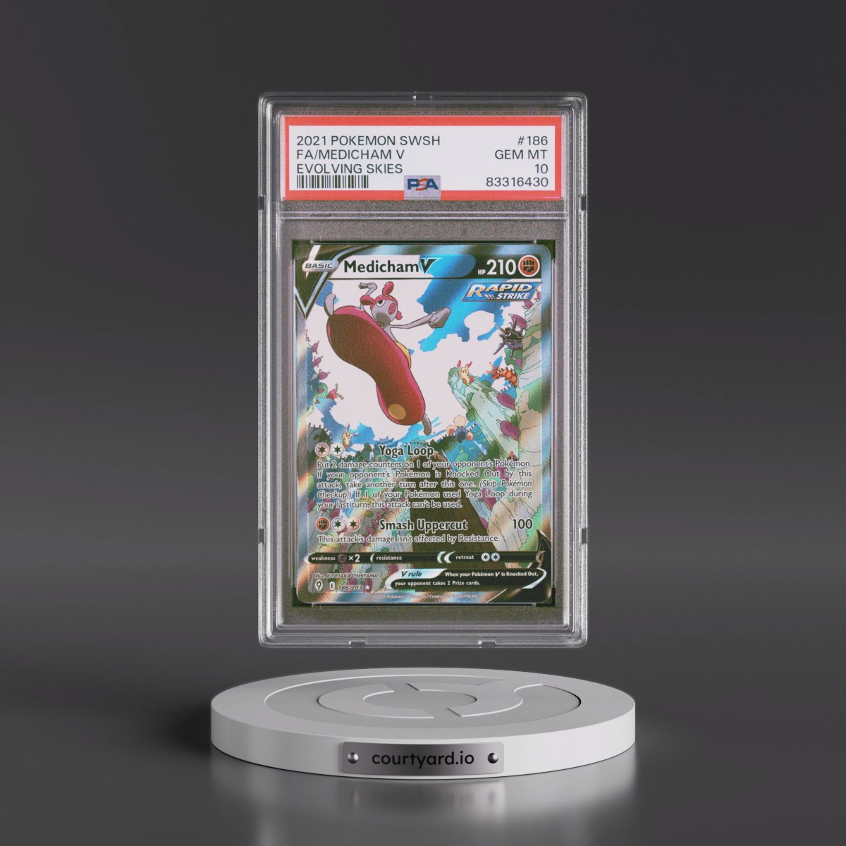 2021 Pokémon Sword & Shield Evolving Skies #186 Medicham V - Holo Full Art (PSA 10 GEM MINT)