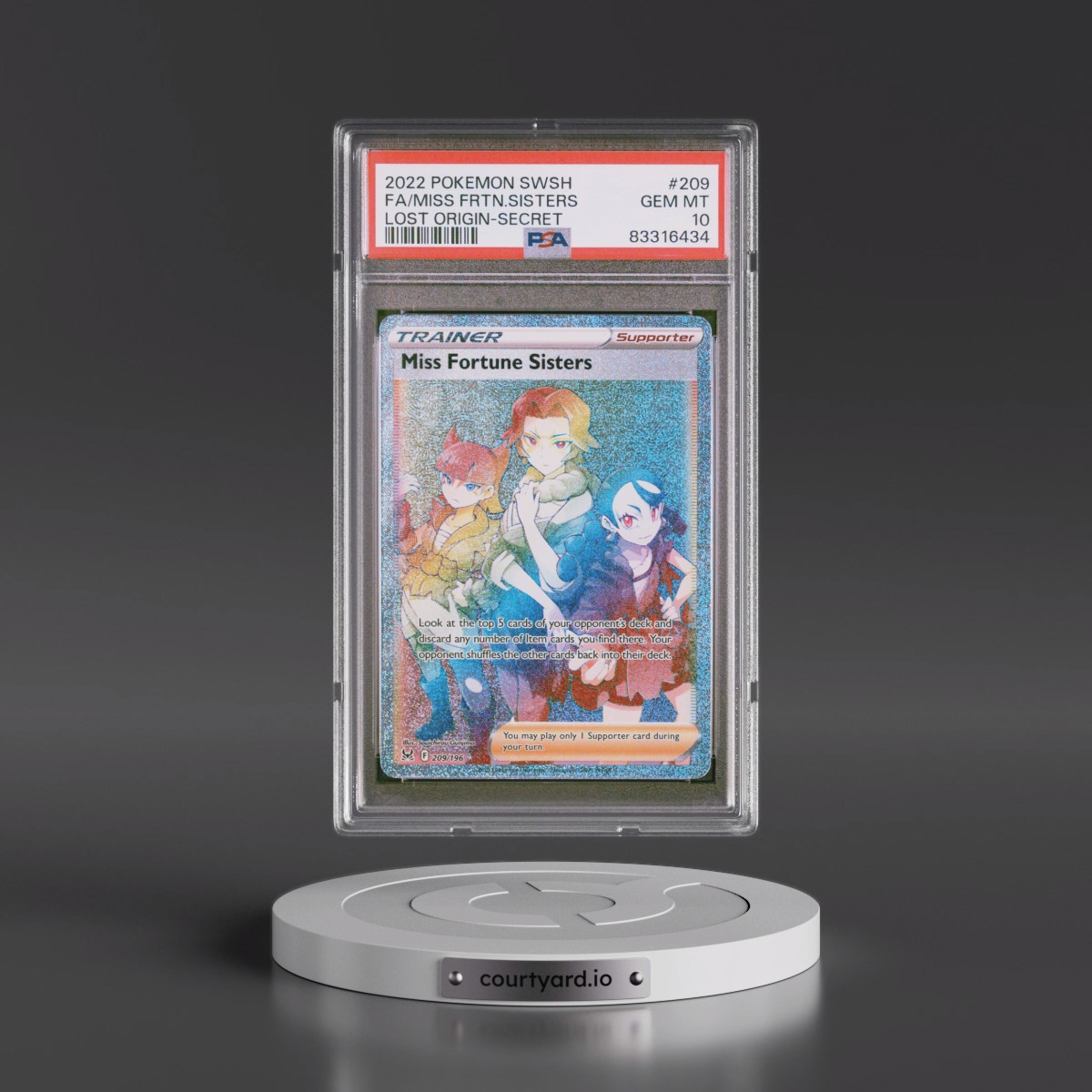 2022 Pokémon Sword & Shield Lost Origin #209 Miss Fortune Sisters - Full Art Secret (PSA 10 GEM MINT)