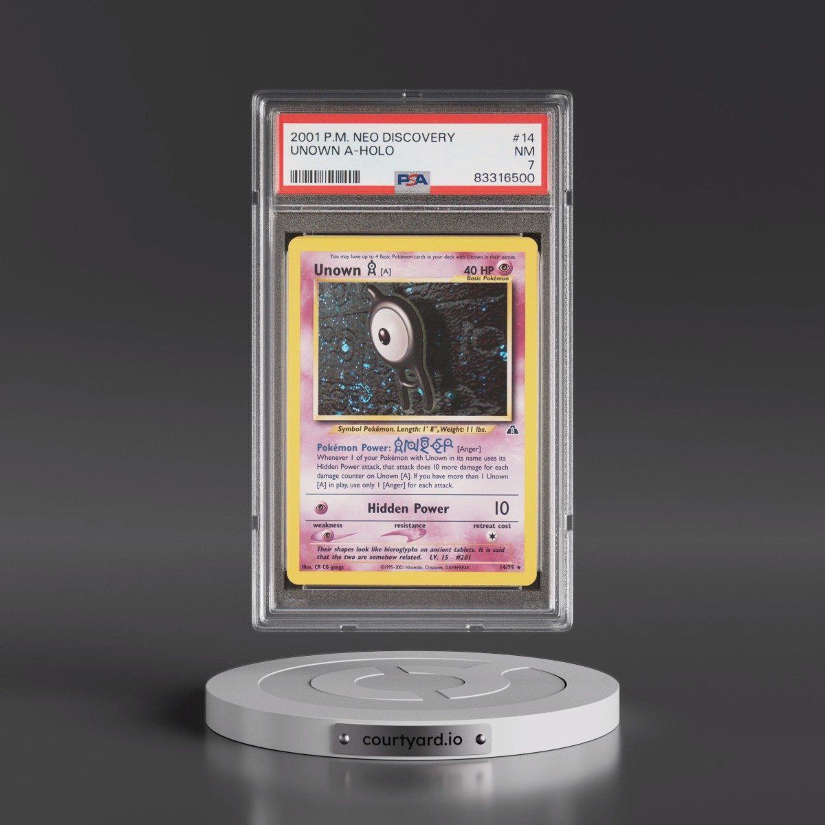 2001 Pokémon Neo Discovery #14 Unown A - Holo (PSA 7 NM)