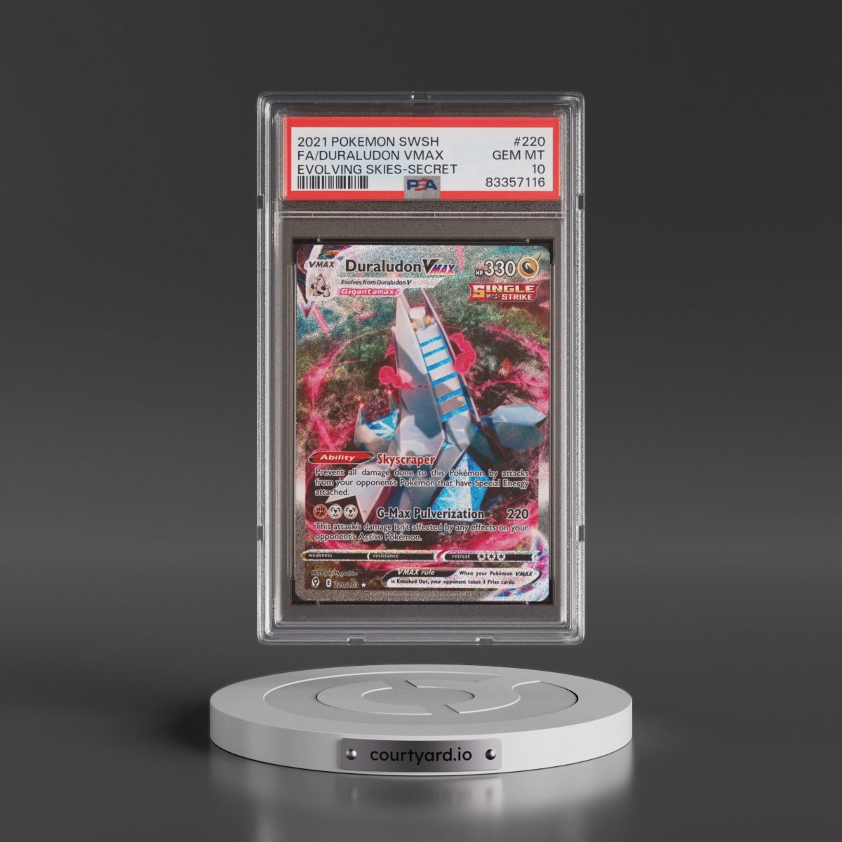 2021 Pokémon Sword & Shield Evolving Skies #220 Duraludon Vmax - Full Art Secret (PSA 10 GEM MINT)