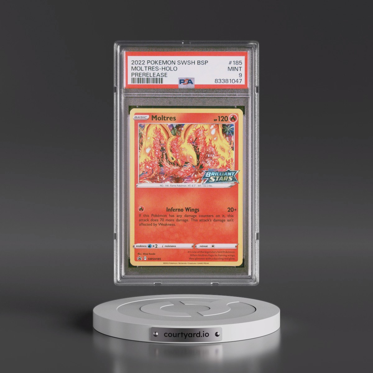 2022 Pokémon Swsh Black Star Promo #185 Moltres - Holo Prerelease (PSA 9 MINT)