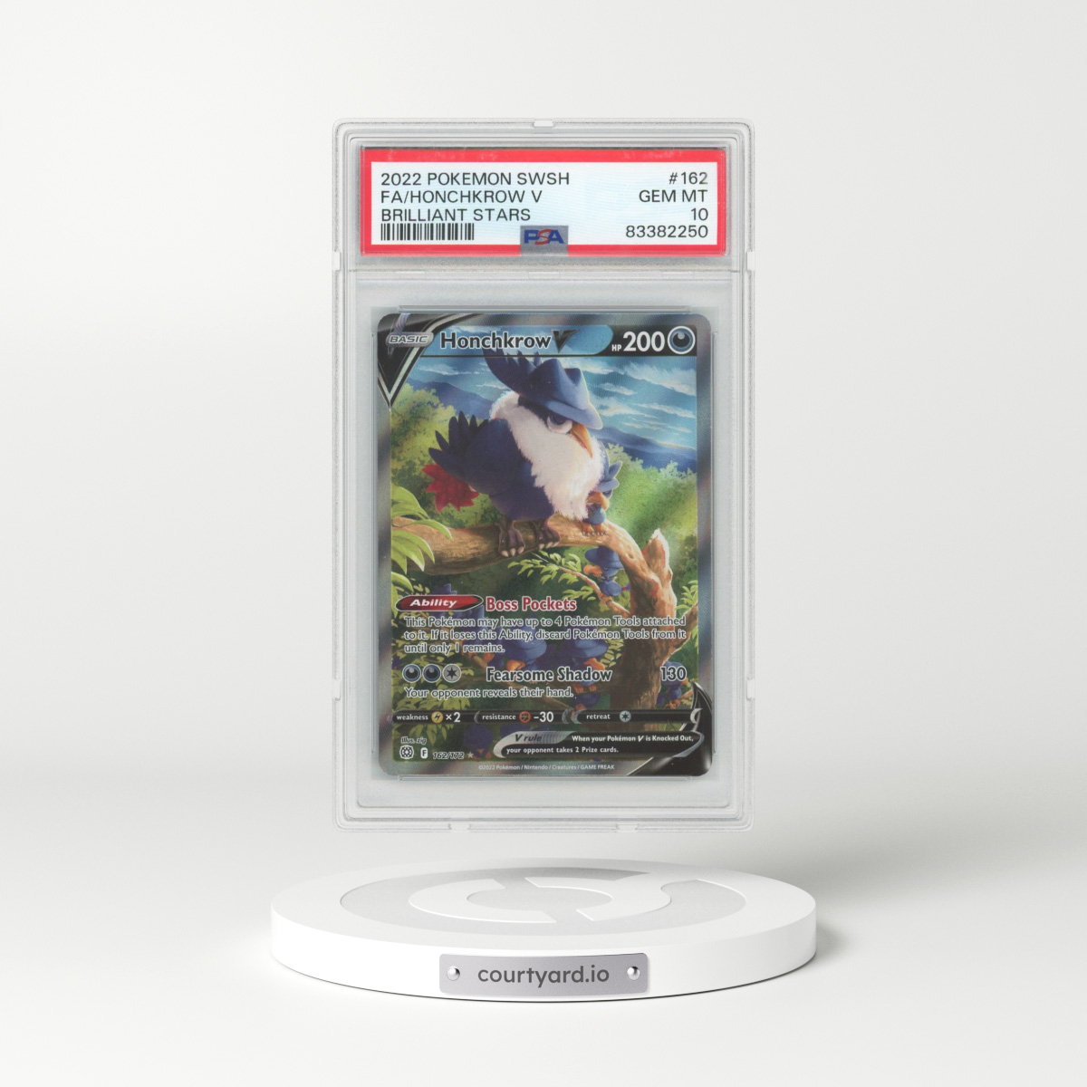2022 Pokémon Sword & Shield Brilliant Stars #162 Honchkrow V - Holo Full Art (PSA 10 GEM MINT)