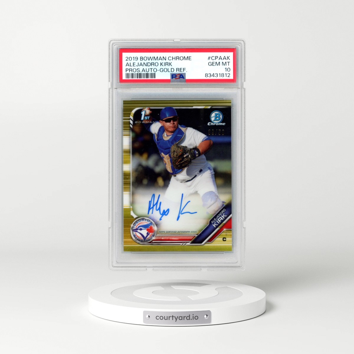 2019 Bowman Chrome Prospects Autographs #CPAAK Alejandro Kirk - Gold Refractor (PSA 10 GEM MINT)