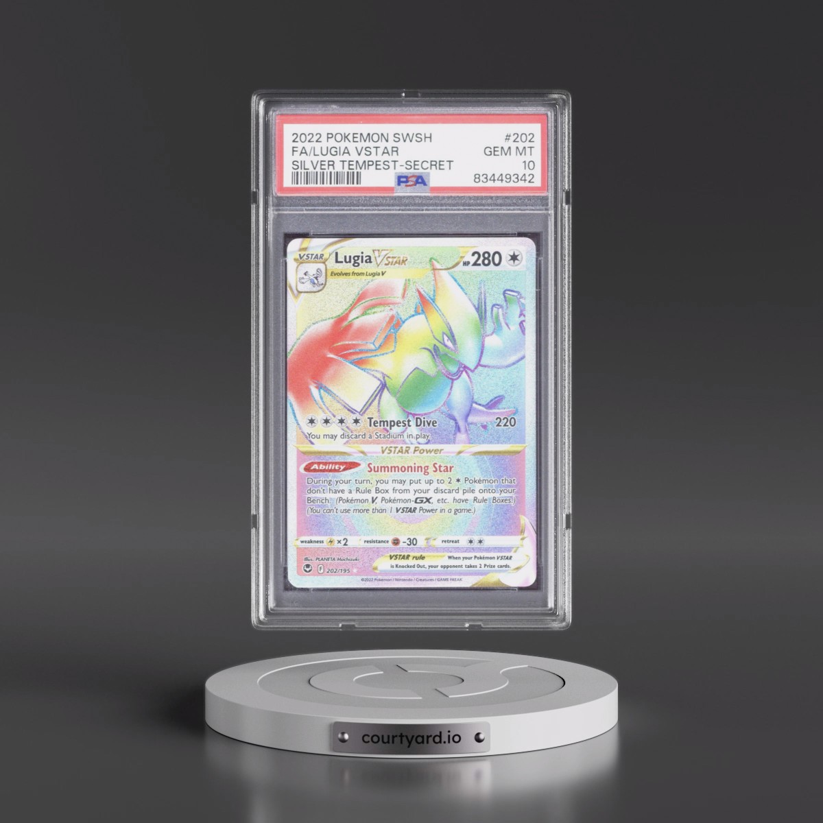 2022 Pokémon Sword & Shield Silver Tempest #202 Lugia Vstar - Full Art Secret (PSA 10 GEM MINT)