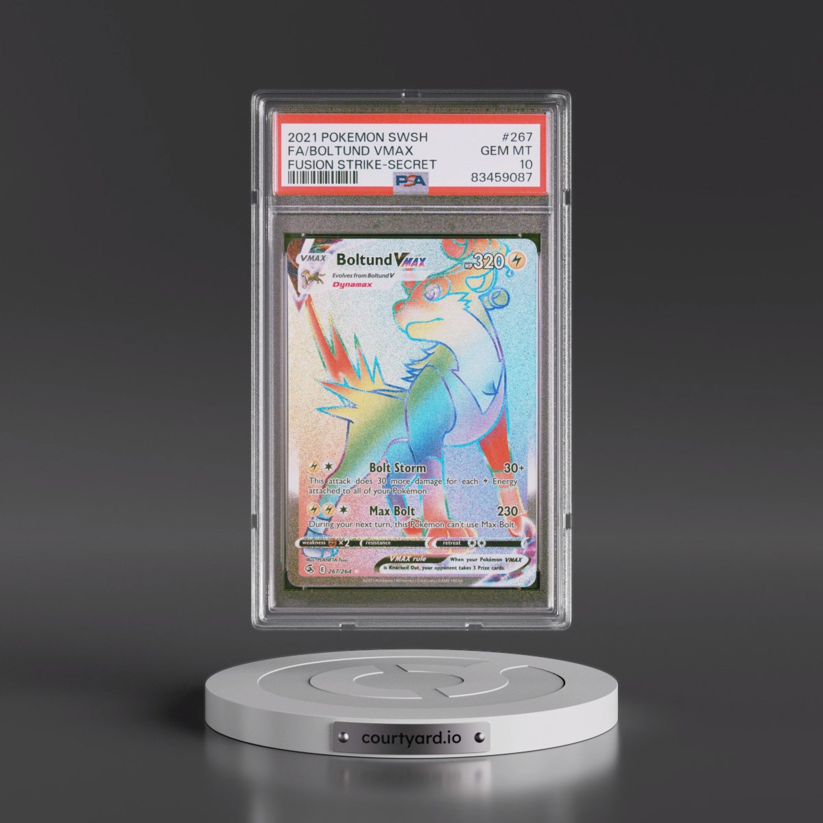 2021 Pokémon Sword & Shield Fusion Strike #267 Boltund Vmax - Full Art Secret (PSA 10 GEM MINT)