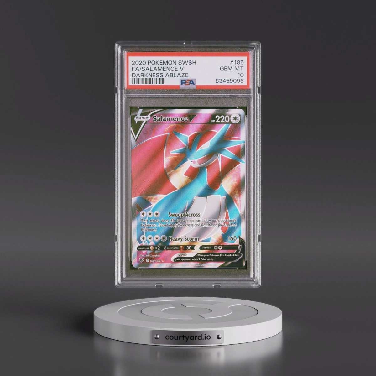 2020 Pokémon Sword & Shield Darkness Ablaze #185 Salamence V - Holo Full Art (PSA 10 GEM MINT)