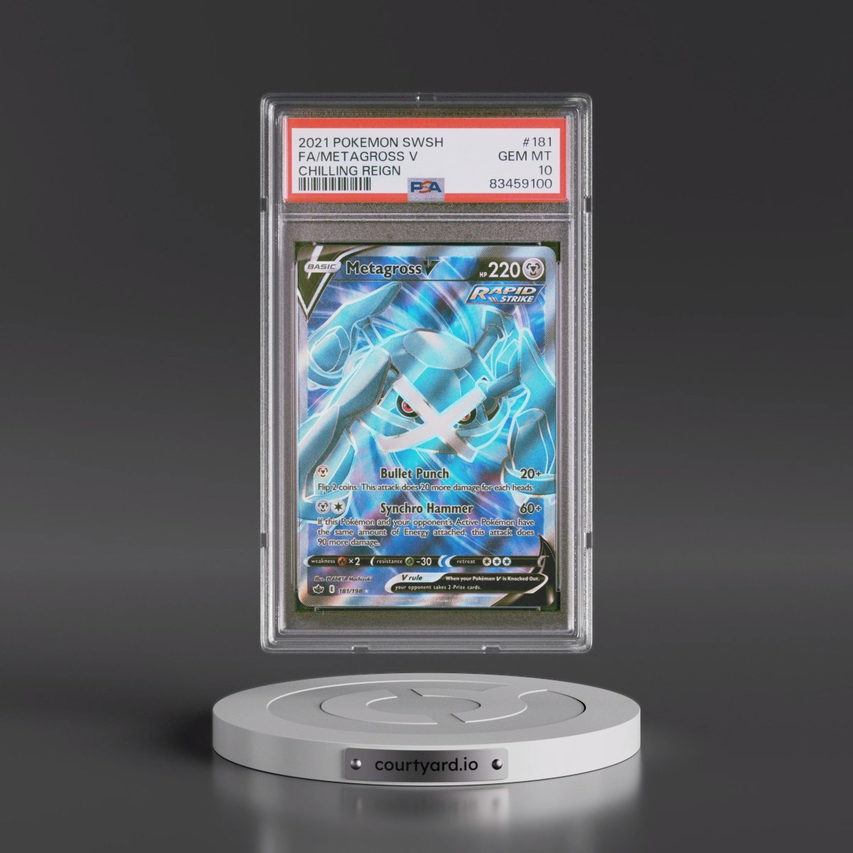 2021 Pokémon Sword & Shield Chilling Reign #181 Metagross V - Holo Full Art (PSA 10 GEM MINT)