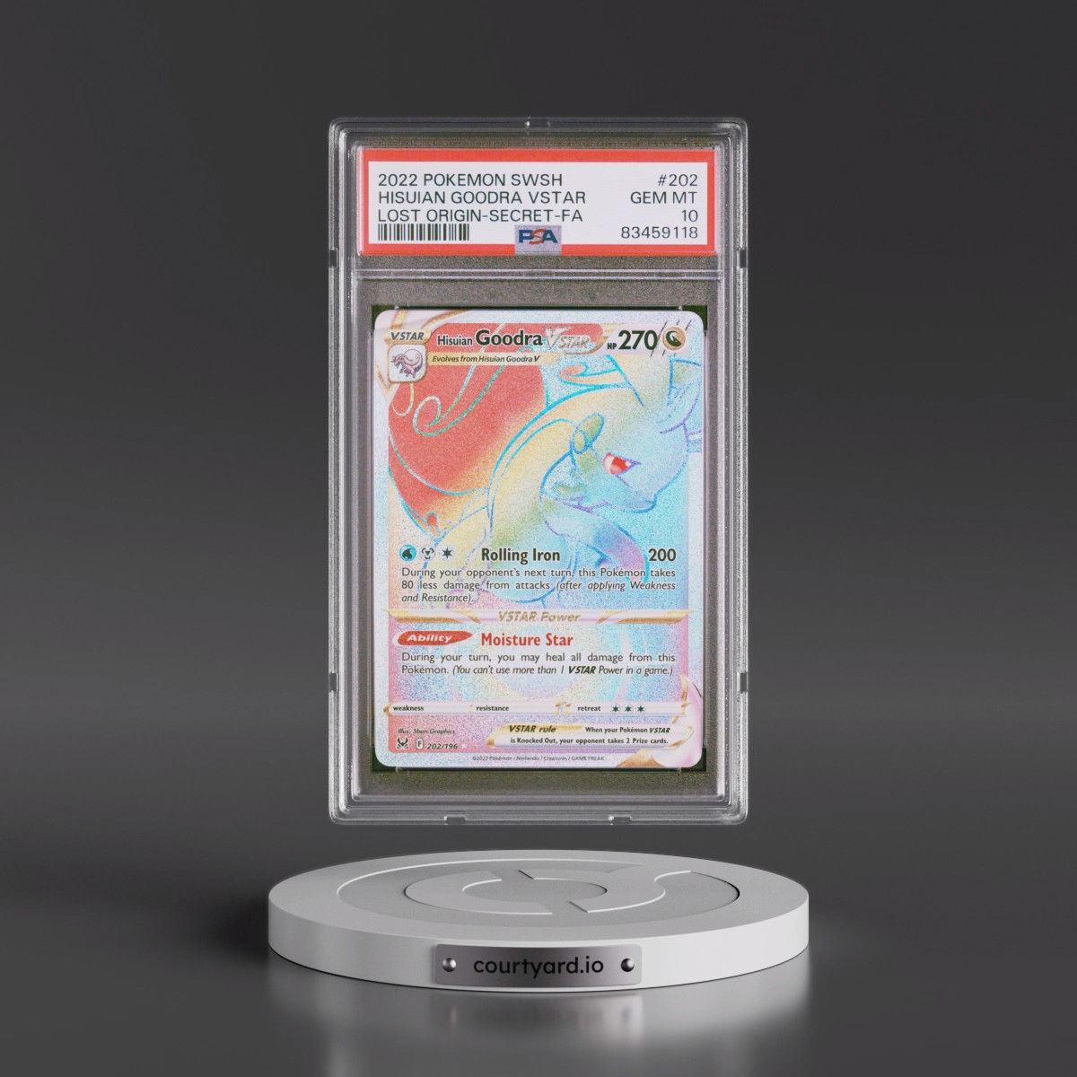 2022 Pokémon Sword & Shield Lost Origin #202 Hisuian Goodra Vstar - Full Art Secret (PSA 10 GEM MINT)