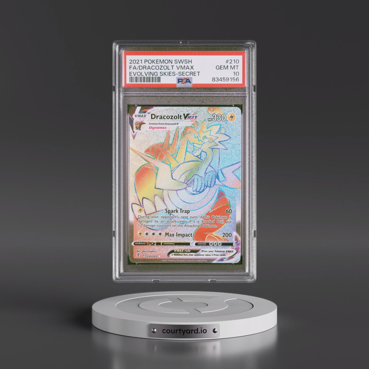 2021 Pokémon Sword & Shield Evolving Skies #210 Dracozolt Vmax - Full Art Secret (PSA 10 GEM MINT)