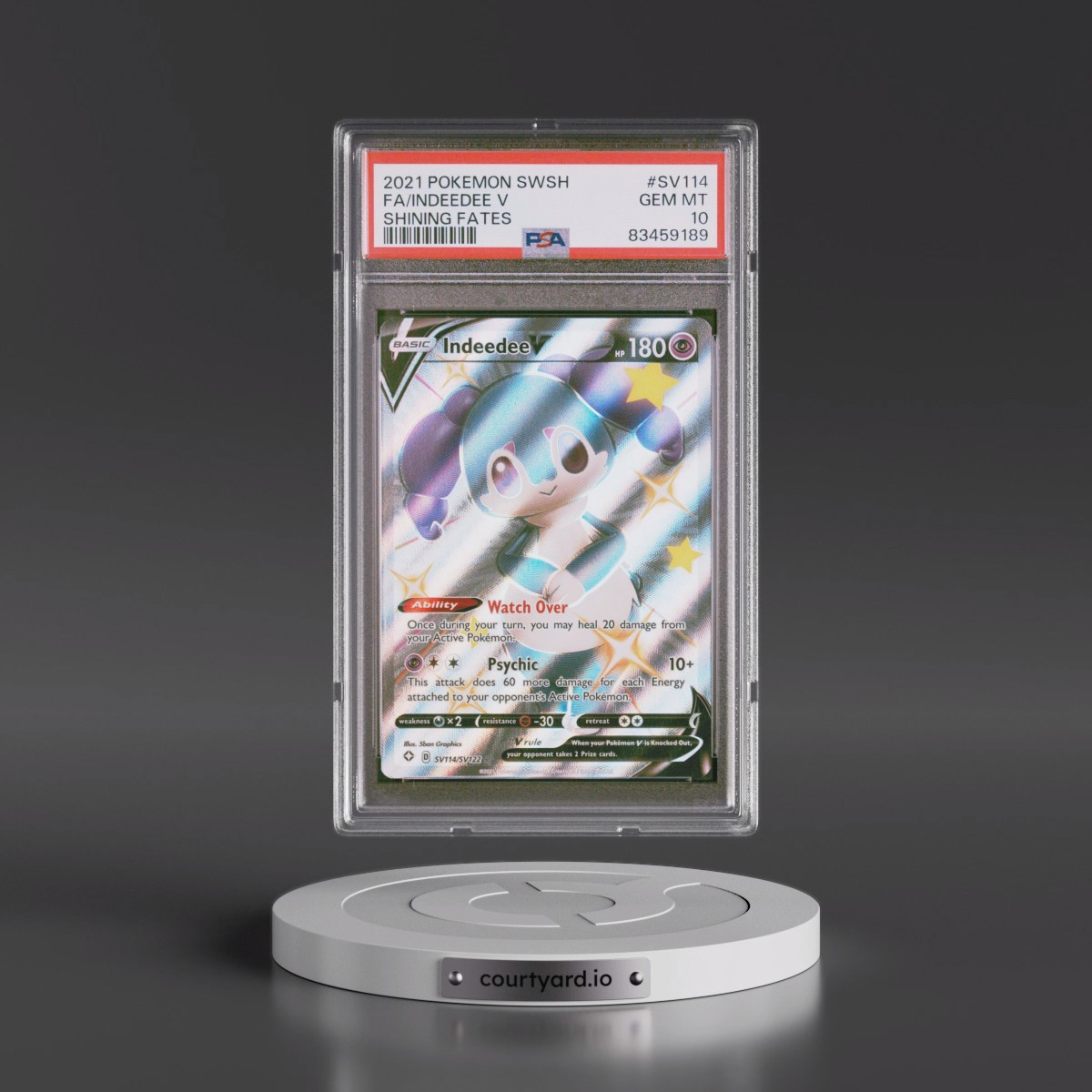 2021 Pokémon Sword & Shield Shining Fates #SV114 Indeedee V - Holo Full Art (PSA 10 GEM MINT)