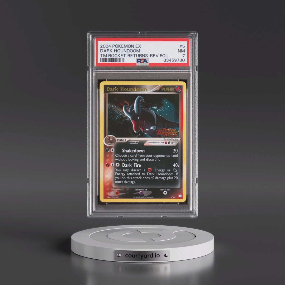 2004 Pokémon EX Team Rocket Returns #5 Dark Houndoom - Reverse Foil (PSA 7 NM)
