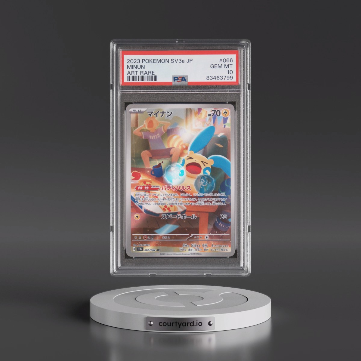 2023 Pokémon Sv3a-Raging Surf #066 Minun - Art Rare (PSA 10 GEM MINT)