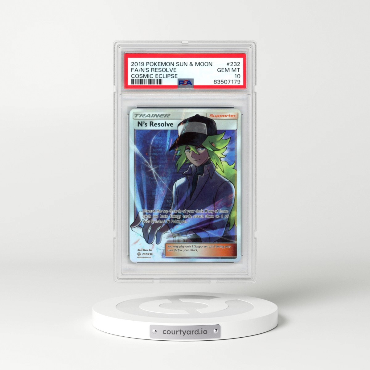 2019 Pokémon Sun & Moon Cosmic Eclipse #232 N's Resolve - Full Art (PSA 10 GEM MINT)