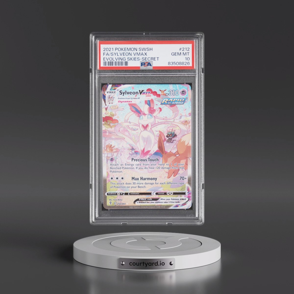 2021 Pokémon Sword & Shield Evolving Skies #212 Sylveon Vmax - Full Art Secret (PSA 10 GEM MINT)