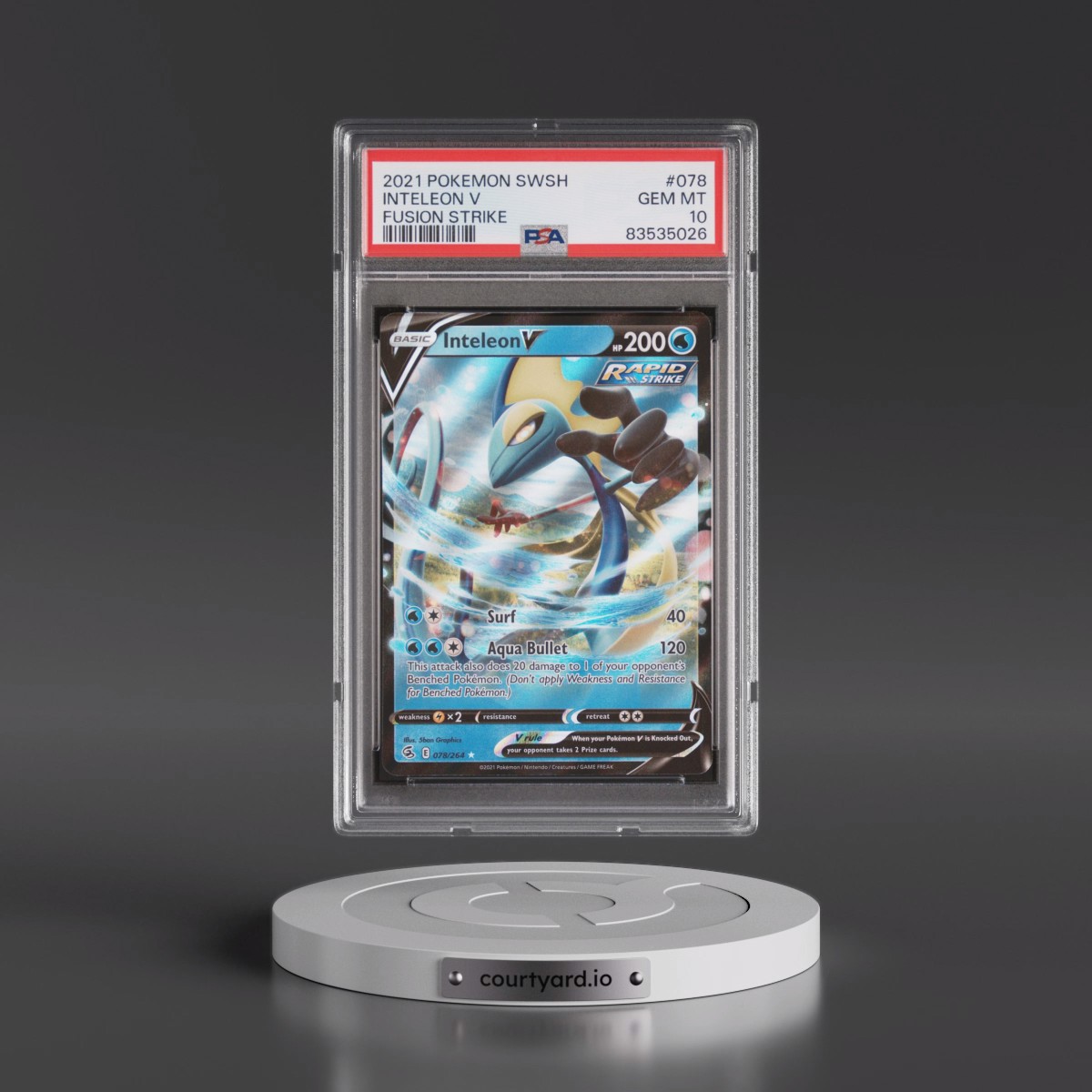 2021 Pokémon Sword & Shield Fusion Strike #078 Inteleon V - Holo (PSA 10 GEM MINT)