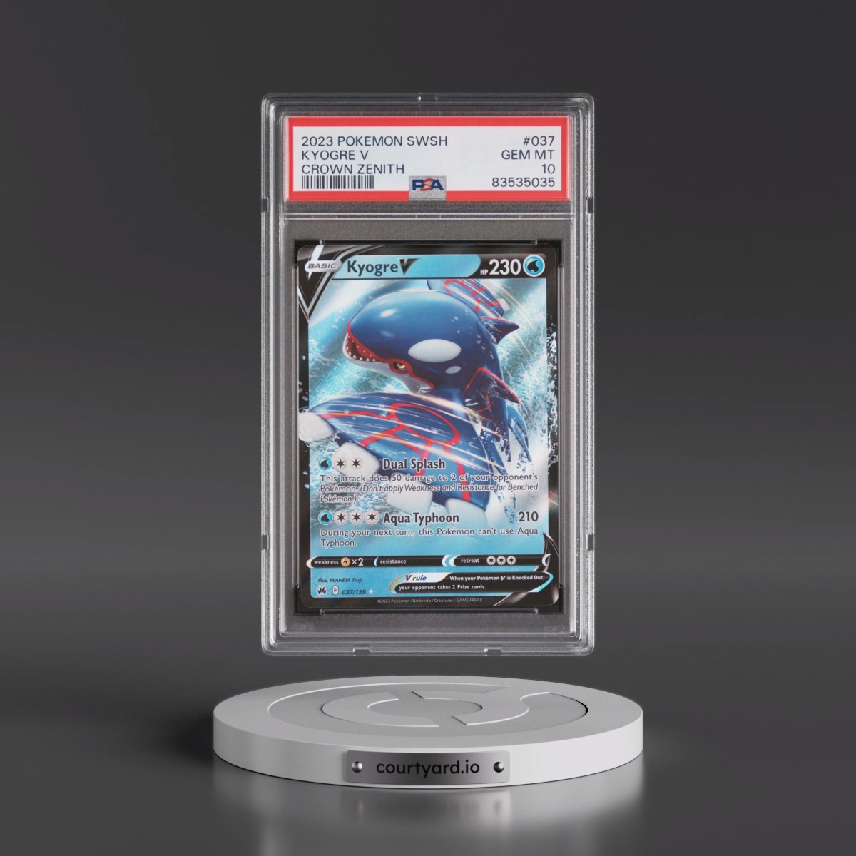 2023 Pokémon Sword and Shield Crown Zenith #037 Kyogre V - Holo (PSA 10 GEM MINT)