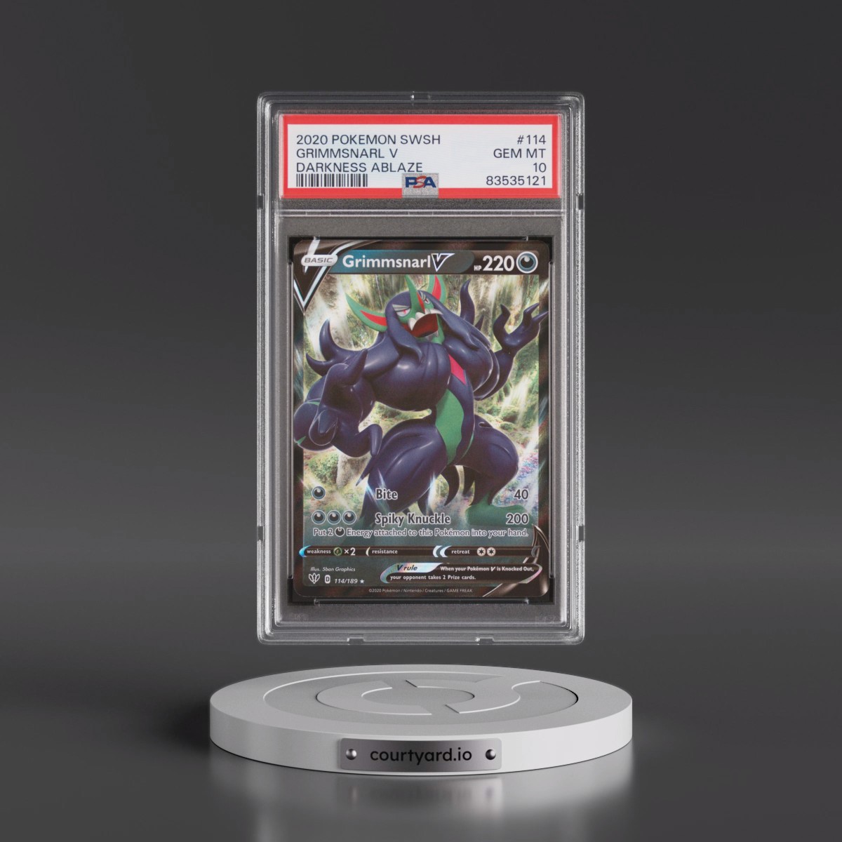 2020 Pokémon Sword & Shield Darkness Ablaze #114 Grimmsnarl V - Holo (PSA 10 GEM MINT)