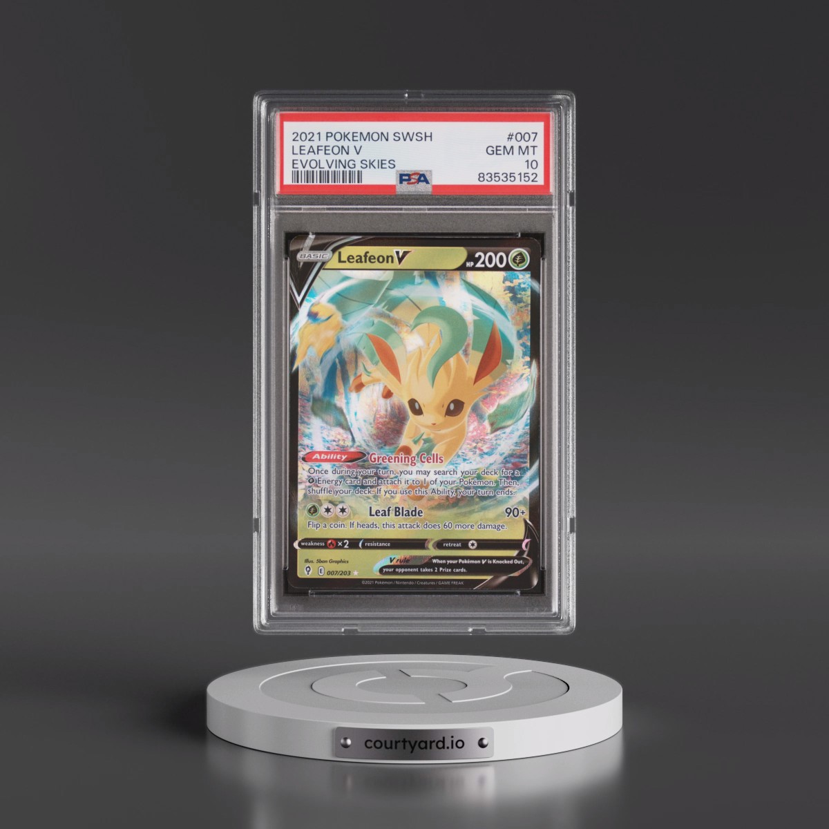 2021 Pokémon Sword & Shield Evolving Skies #007 Leafeon V - Holo (PSA 10 GEM MINT)