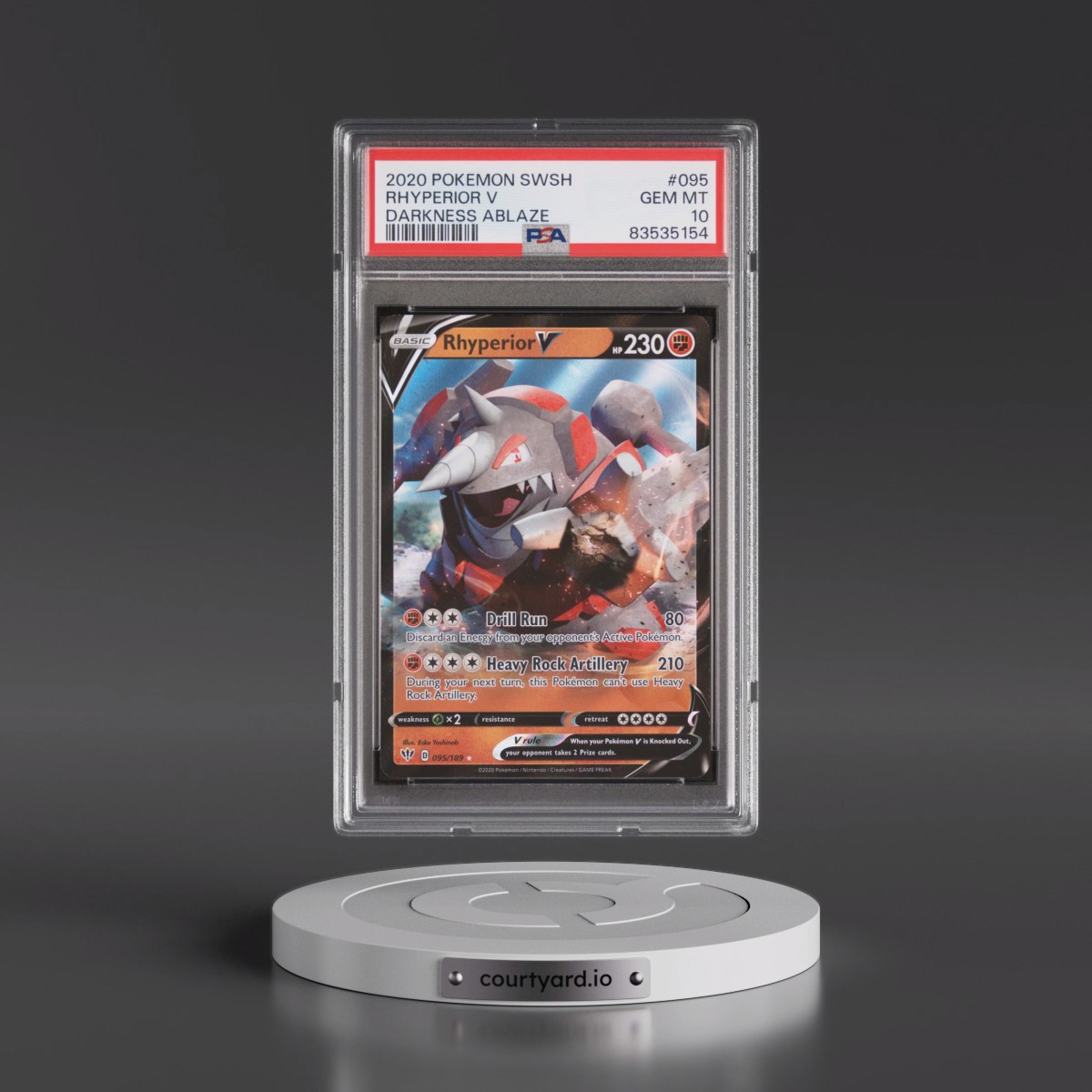 2020 Pokémon Sword & Shield Darkness Ablaze #095 Rhyperior V - Holo (PSA 10 GEM MINT)