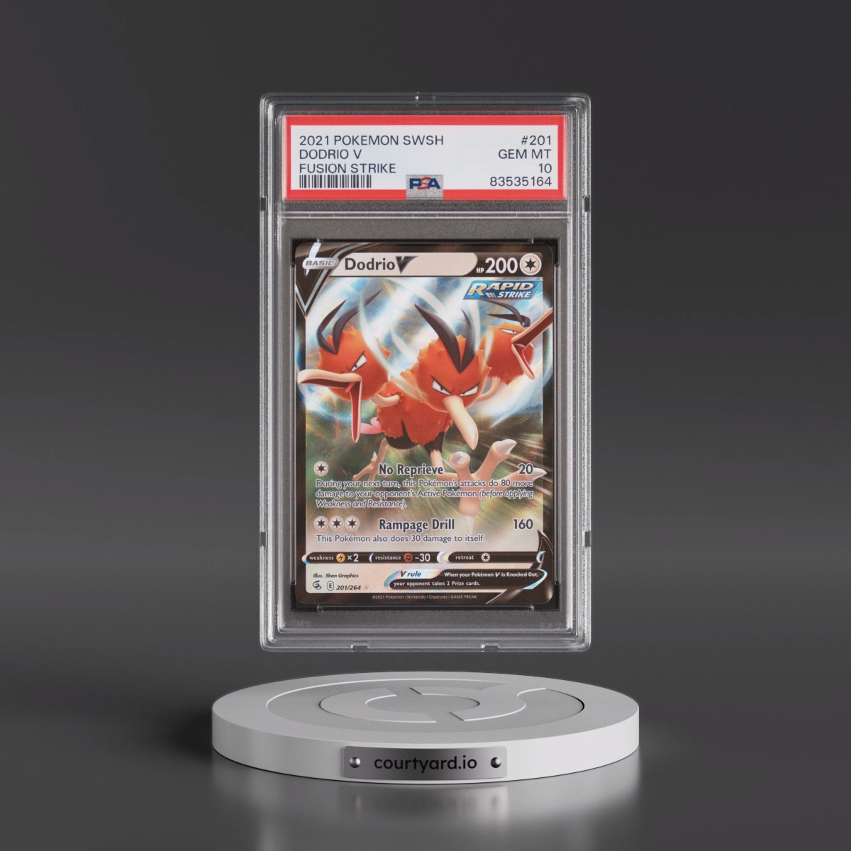2021 Pokémon Sword & Shield Fusion Strike #201 Dodrio V - Holo (PSA 10 GEM MINT)