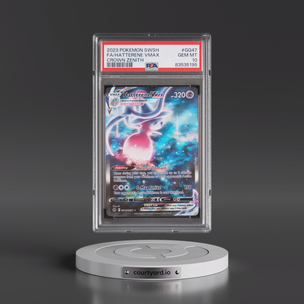2023 Pokémon Sword and Shield Crown Zenith #GG47 Hatterene Vmax - Full Art (PSA 10 GEM MINT)