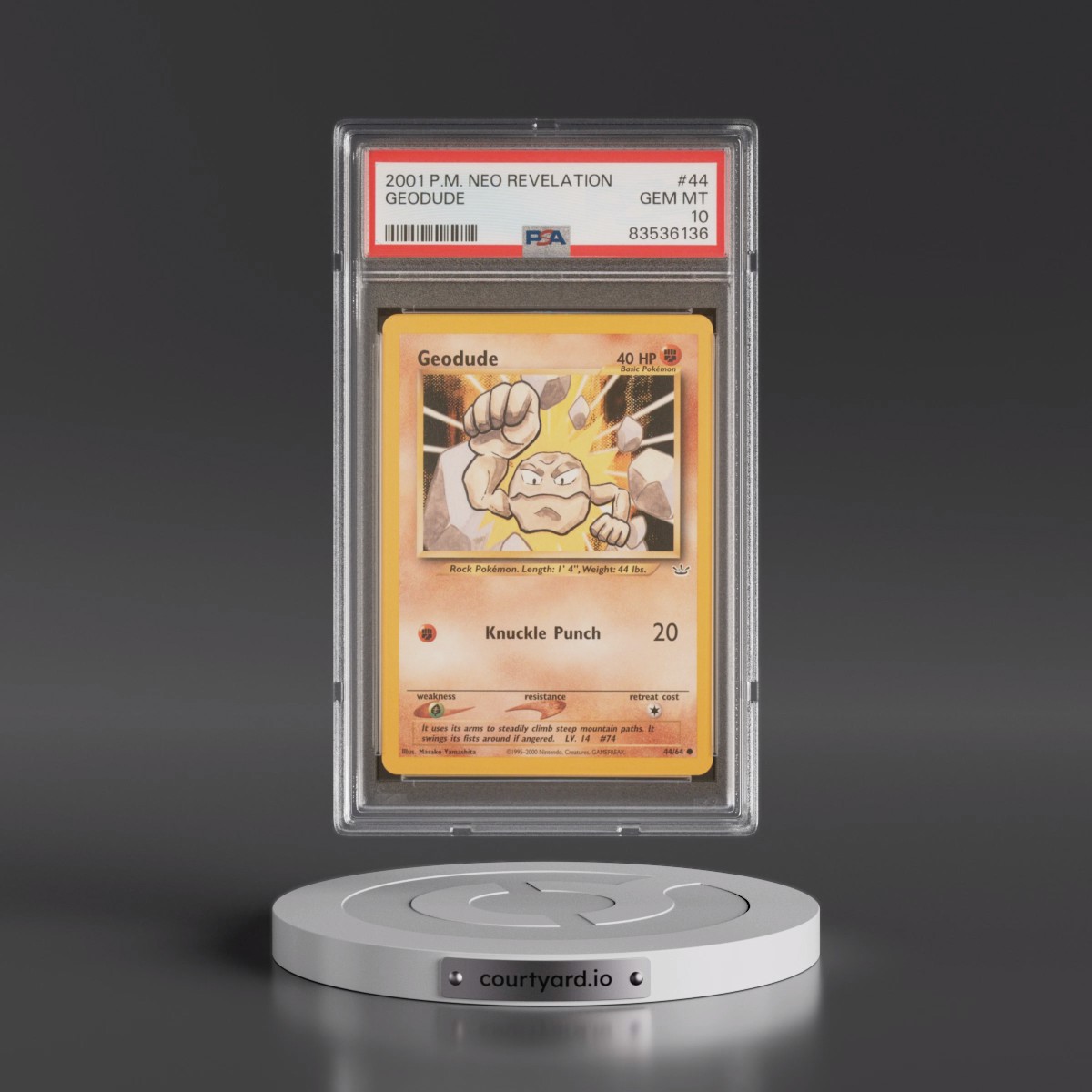 2001 Pokémon Neo Revelation #44 Geodude (PSA 10 GEM MINT)