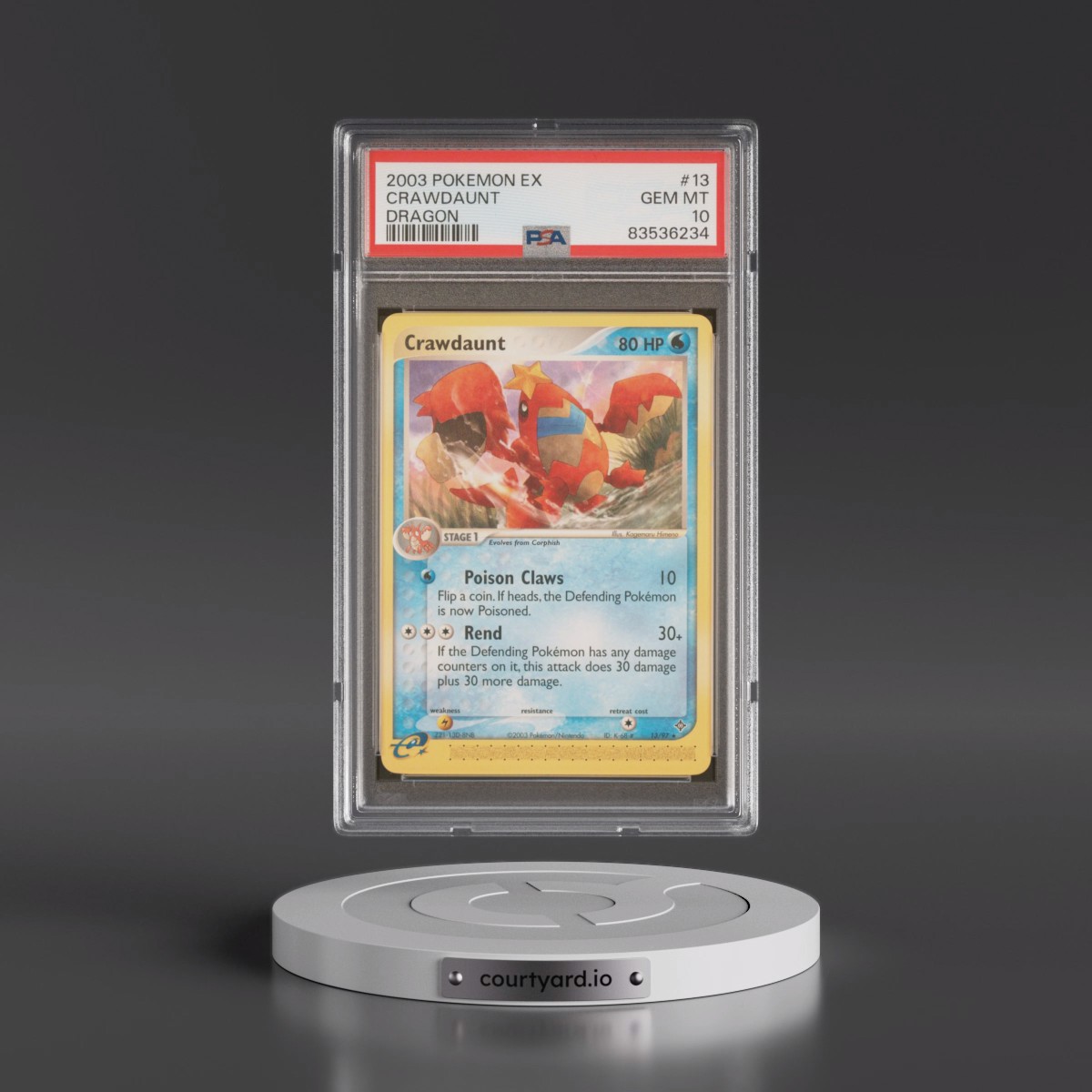 2003 Pokémon EX Dragon #13 Crawdaunt (PSA 10 GEM MINT)
