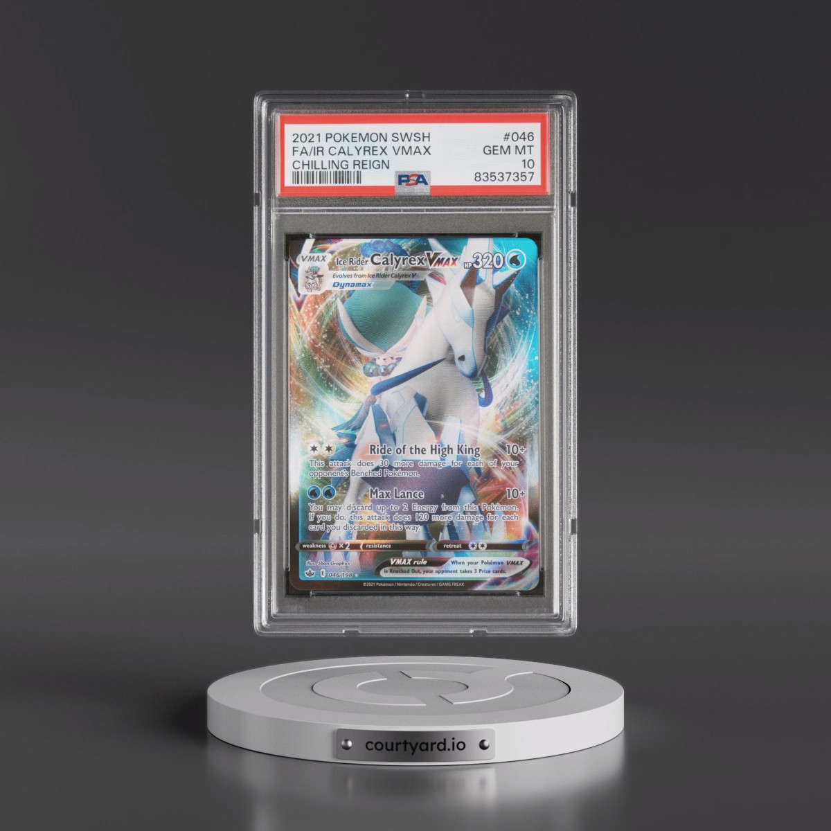 2021 Pokémon Sword & Shield Chilling Reign #046 Ice Rider Calyrex Vmax - Full Art (PSA 10 GEM MINT)
