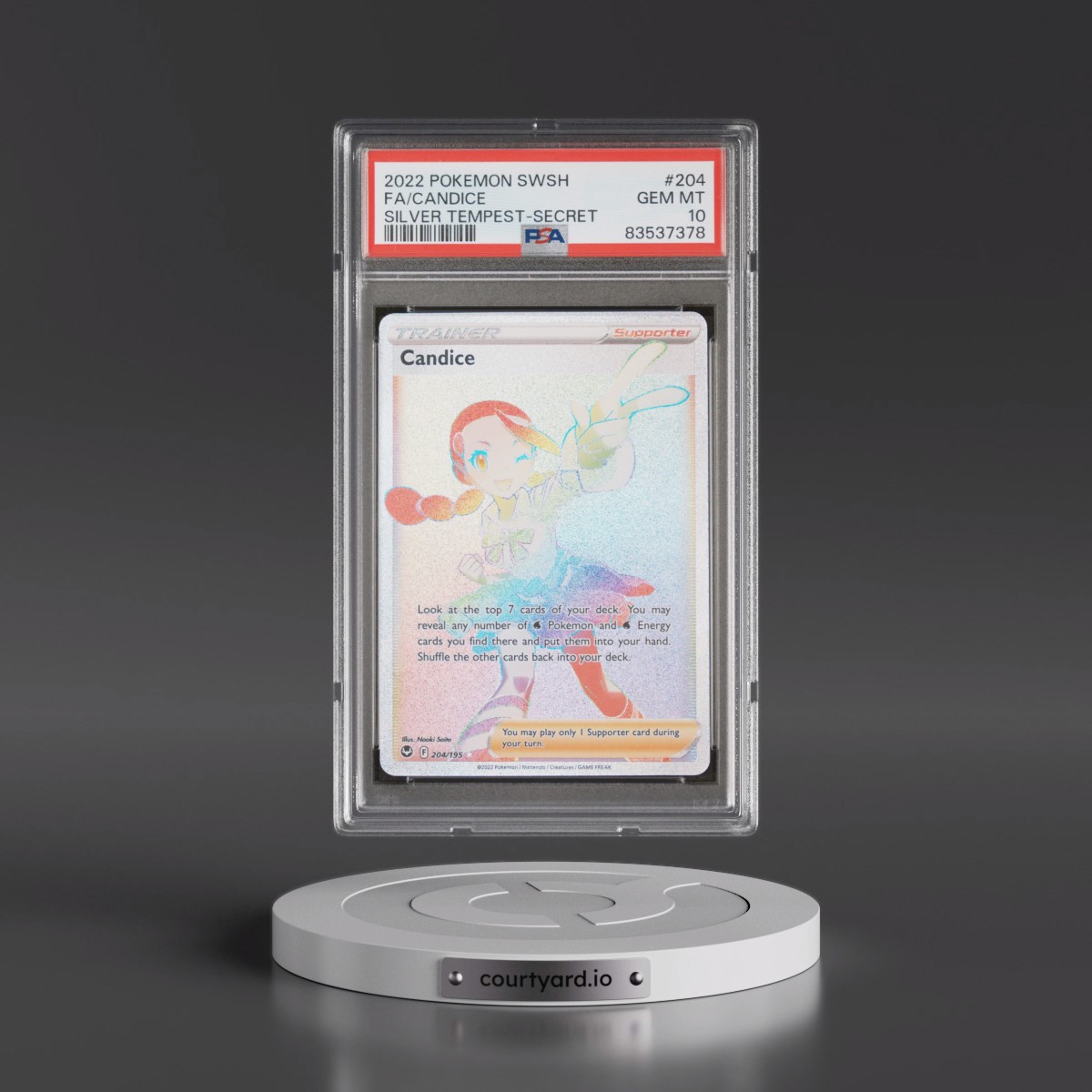 2022 Pokémon Sword & Shield Silver Tempest #204 Candice - Full Art Secret (PSA 10 GEM MINT)