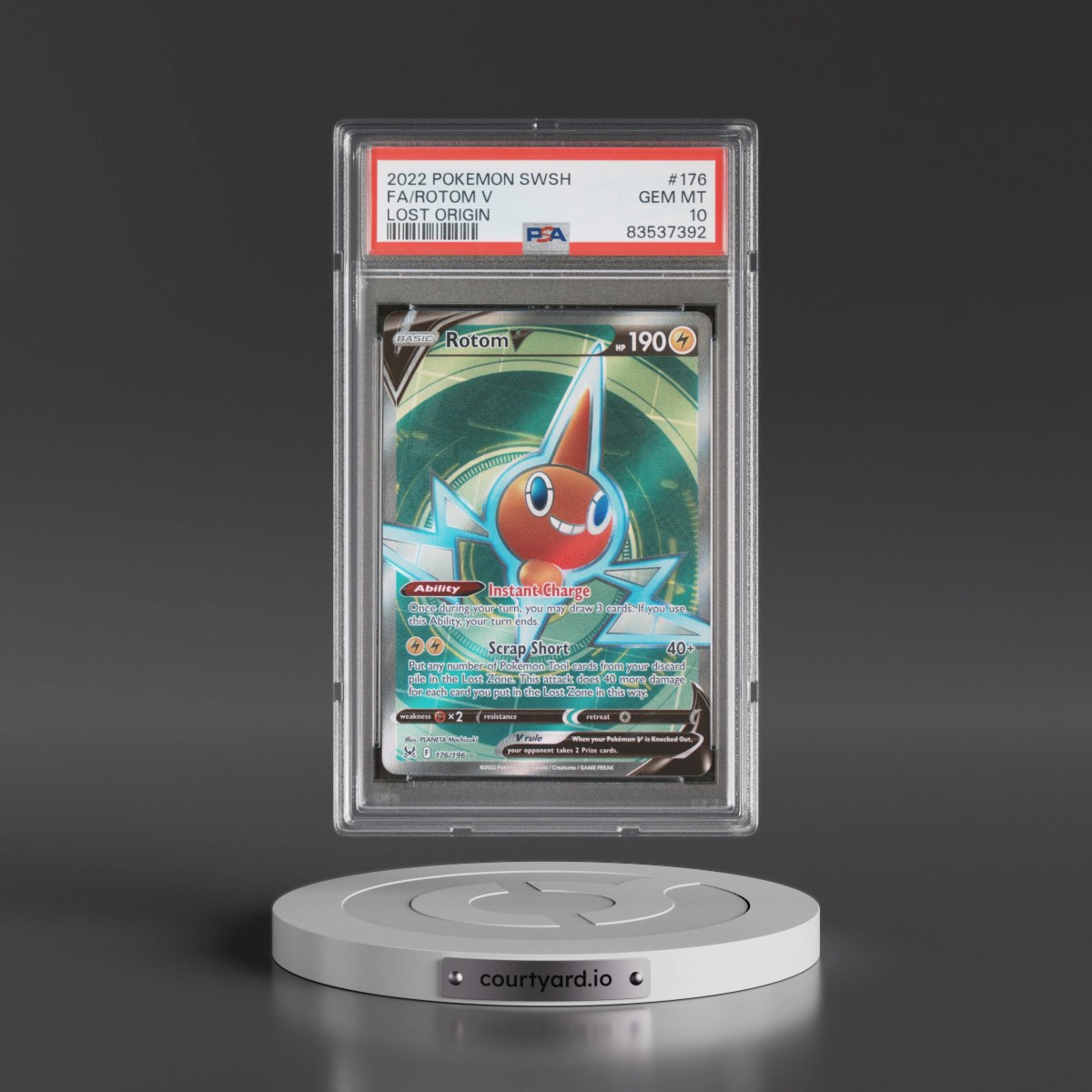 2022 Pokémon Sword & Shield Lost Origin #176 Rotom V - Holo Full Art (PSA 10 GEM MINT)