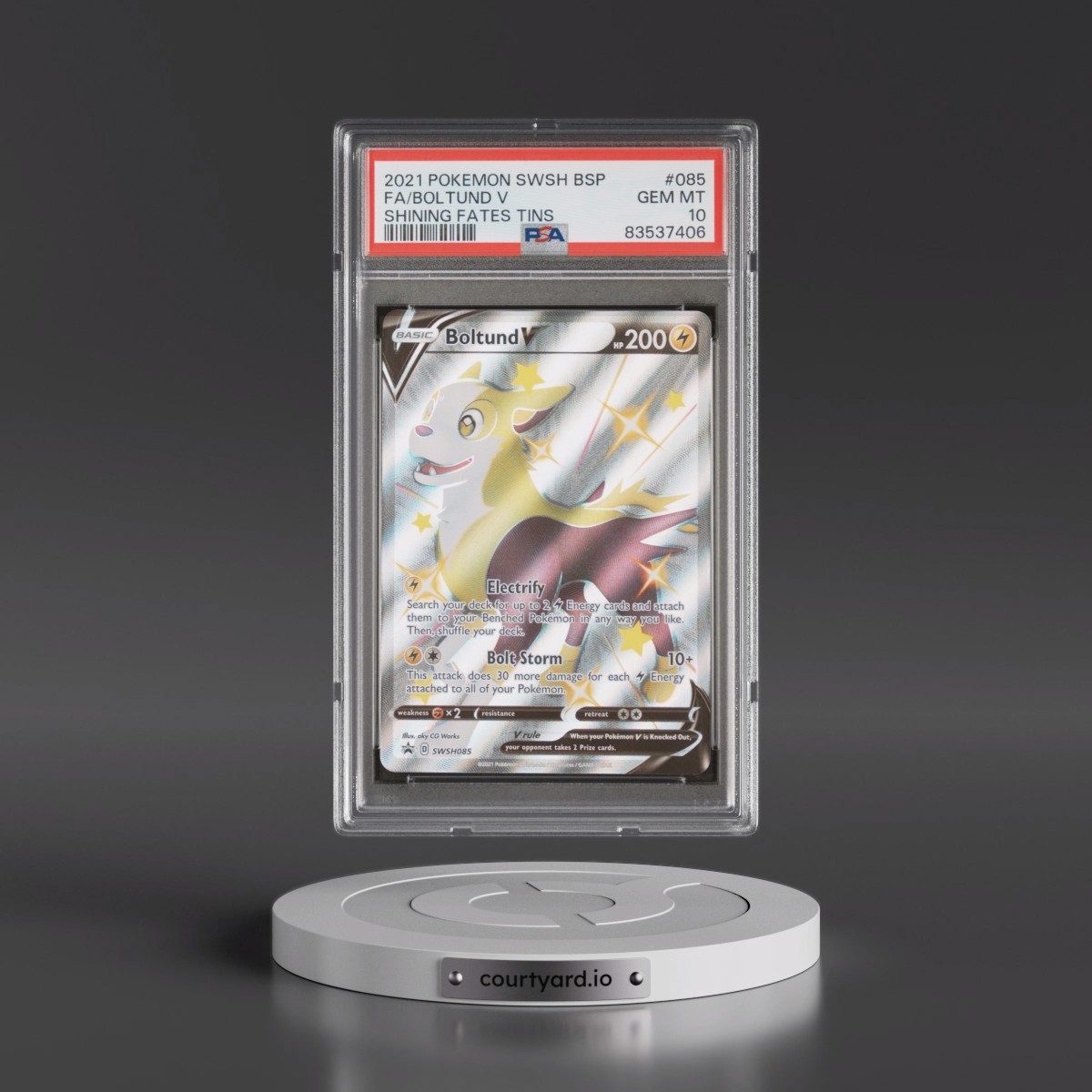 2021 Pokémon Swsh Black Star Promo #085 Boltund V - Holo Full Art Shining Fates Tins (PSA 10 GEM MINT)