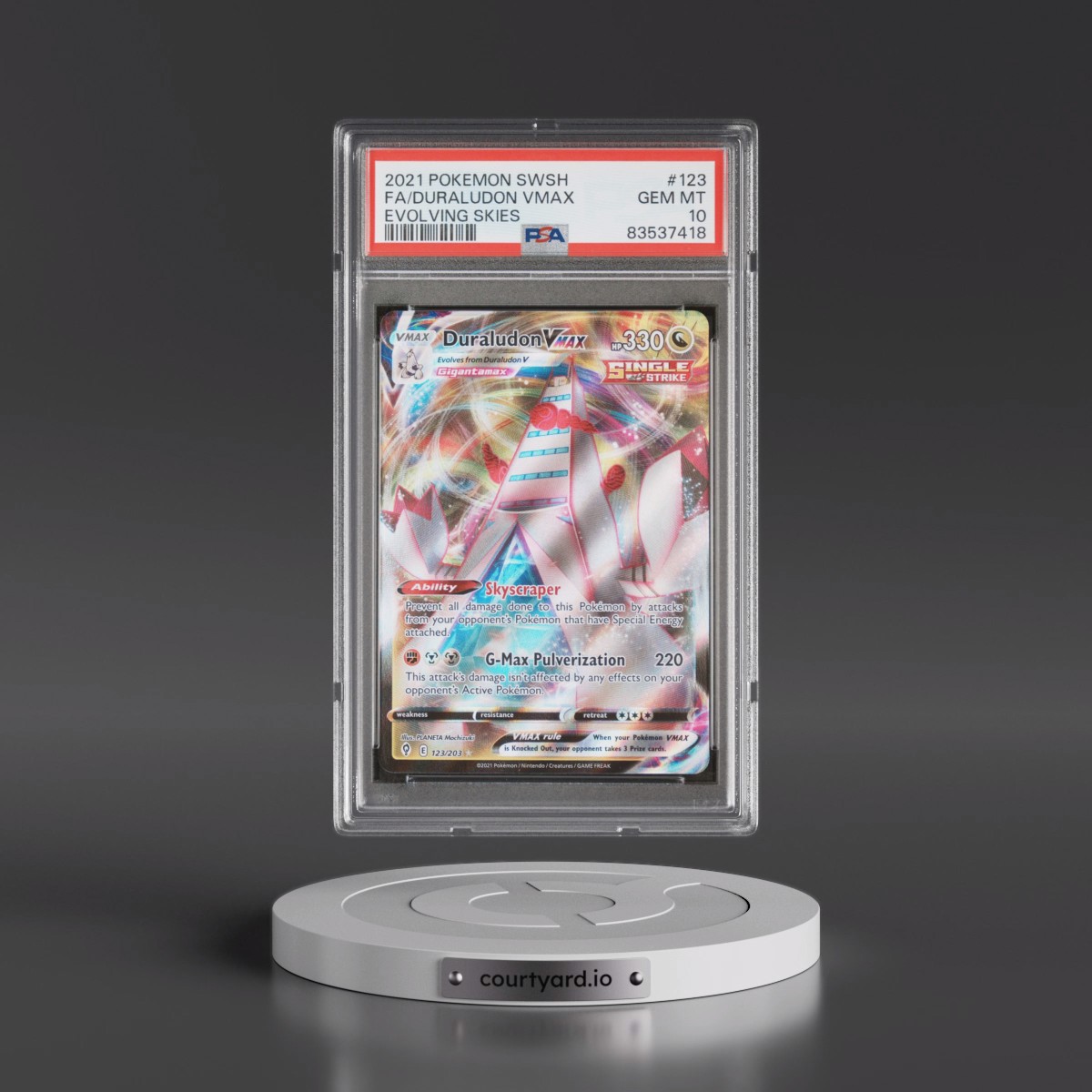 2021 Pokémon Sword & Shield Evolving Skies #123 Duraludon Vmax - Full Art (PSA 10 GEM MINT)