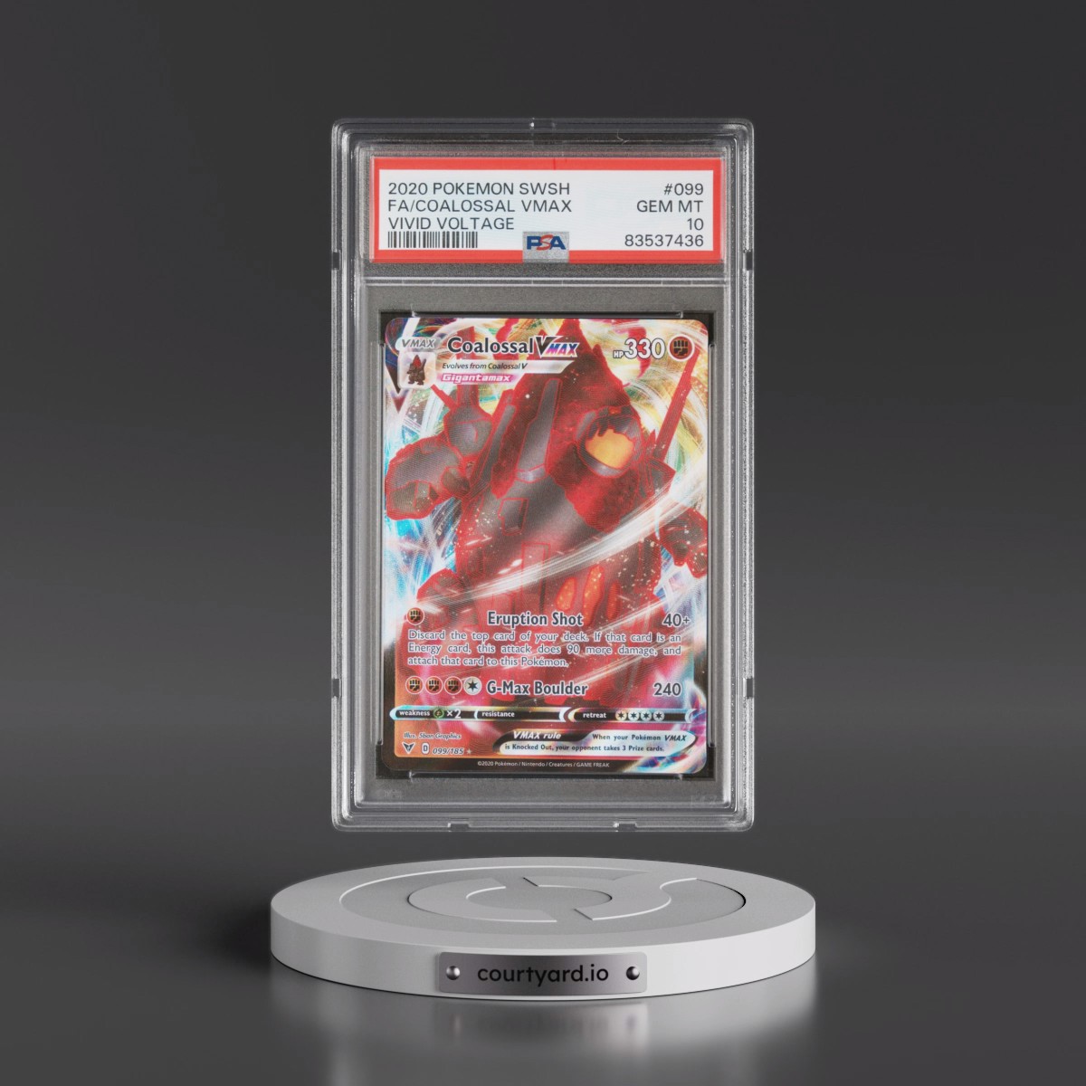 2020 Pokémon Sword & Shield Vivid Voltage #099 Coalossal Vmax - Full Art (PSA 10 GEM MINT)