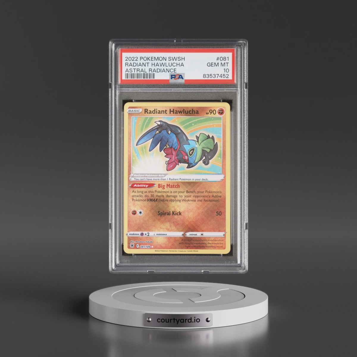 2022 Pokémon Sword & Shield Astral Radiance #081 Radiant Hawlucha - Holo (PSA 10 GEM MINT)